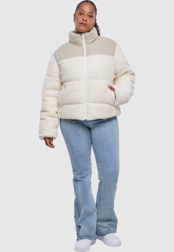 Ladies Short Sherpa Mix Puffer Jacket-16