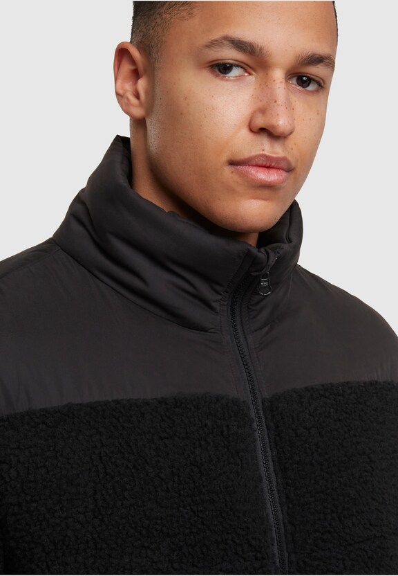 Fabric Mix Teddy Puffer Jacket-6