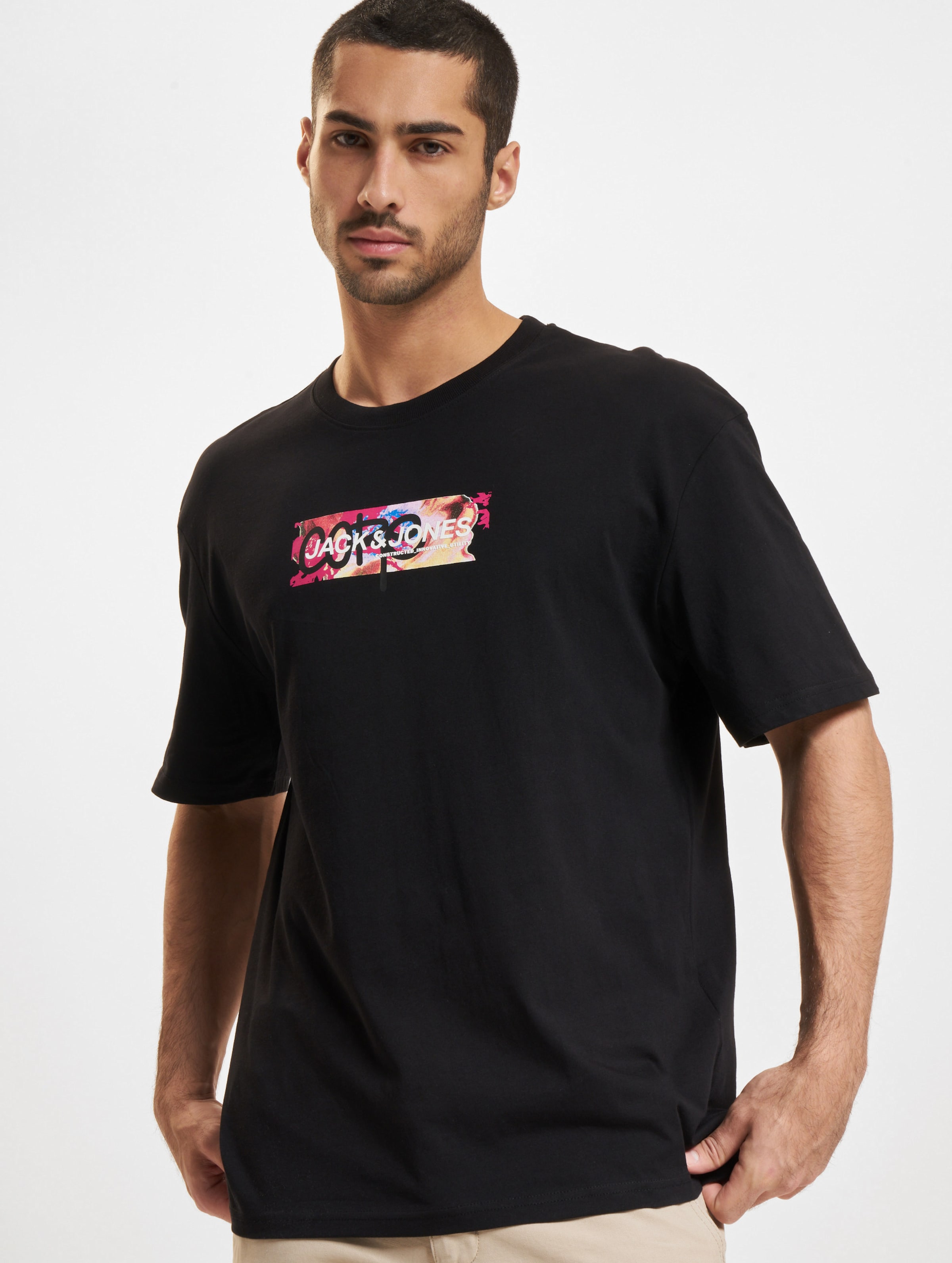 Jack & Jones Summer Print Crew Neck T-Shirts Männer,Unisex op kleur zwart, Maat L