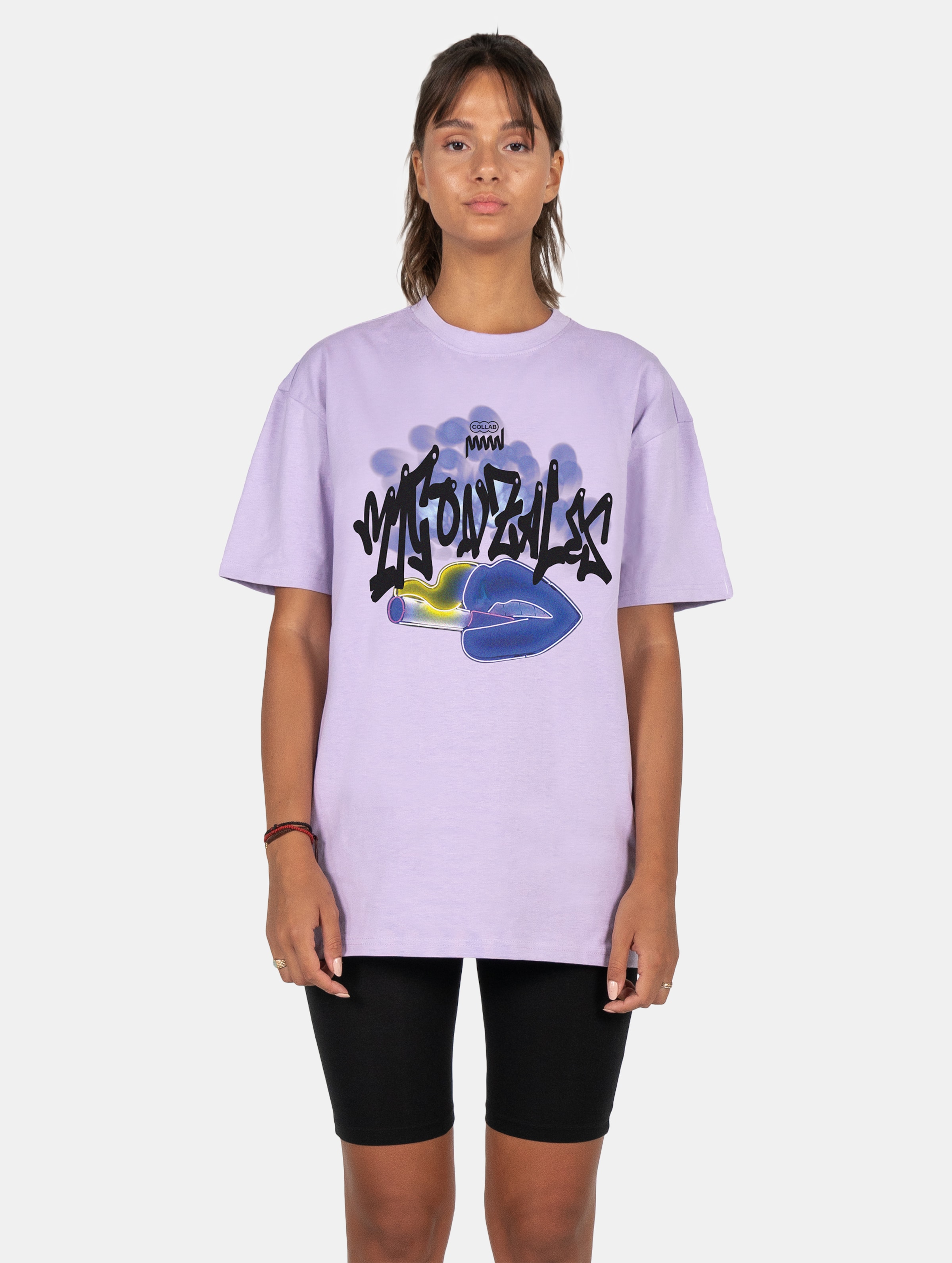 MJ Gonzales Ladies Kiss x Heavy Oversized Tee Frauen op kleur violet, Maat M