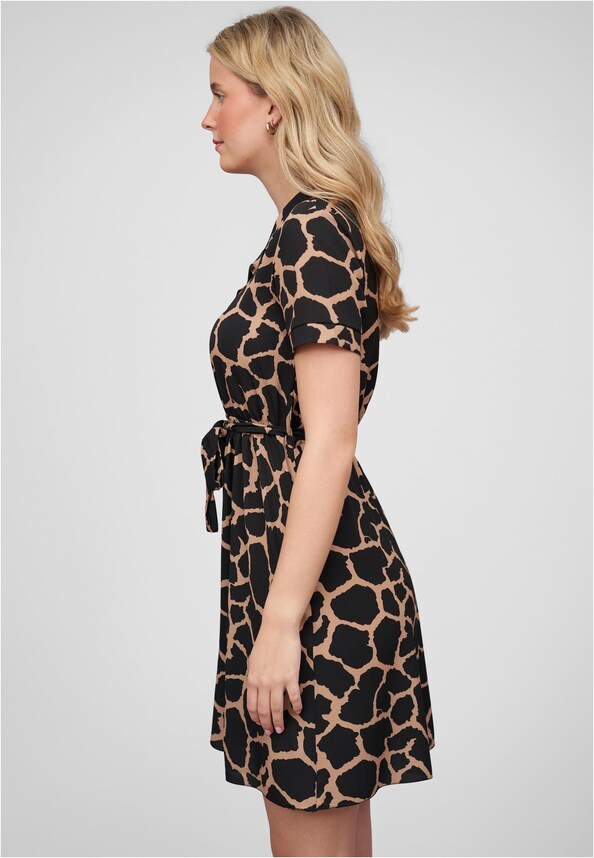 Cloud5ive Damen T-Shirt-Kleid mit Bindegürtel u. Knopfleiste Print-2