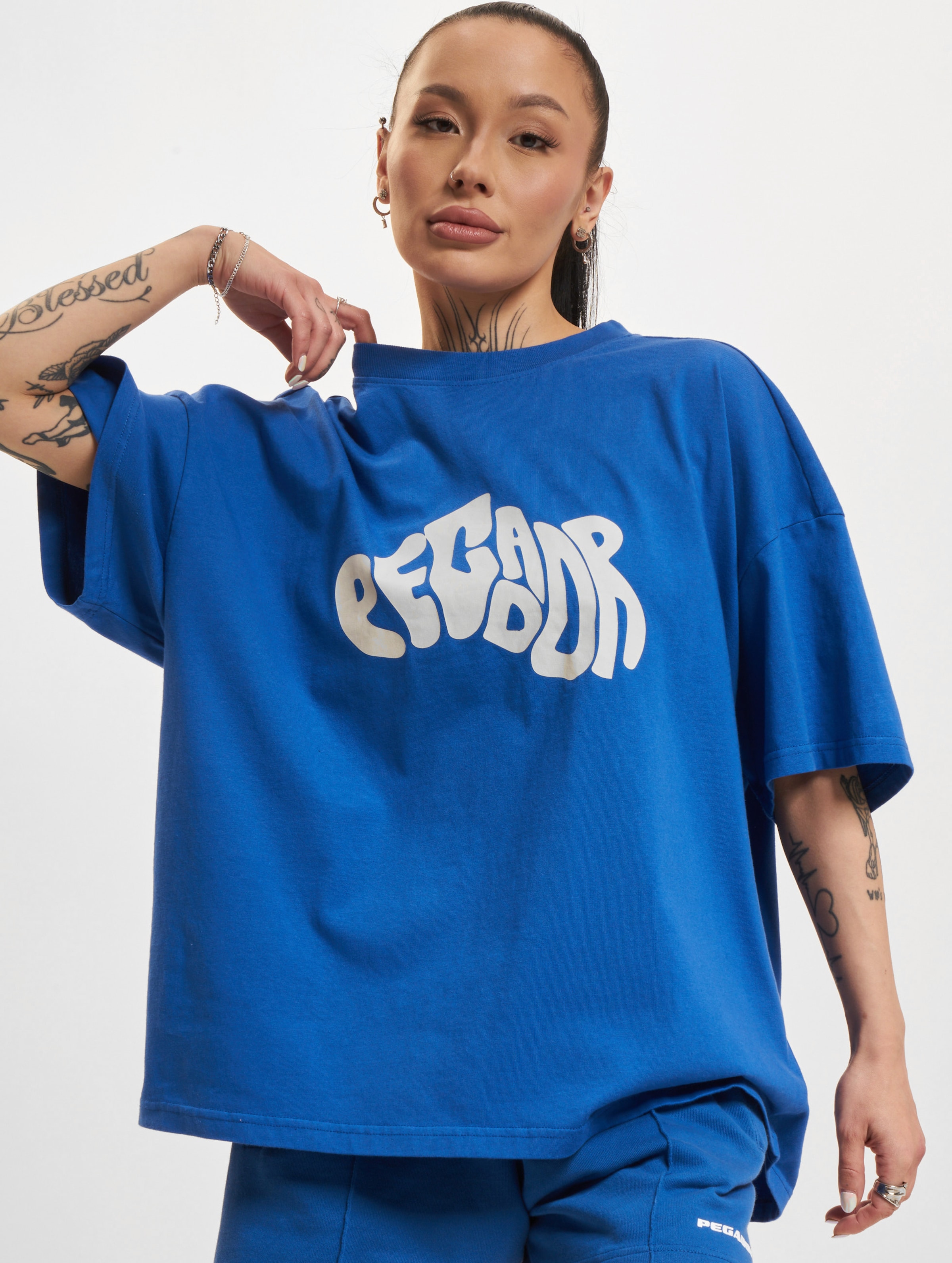 PEGADOR Paluma Heavy Oversized T-Shirts Vrouwen op kleur blauw, Maat XS