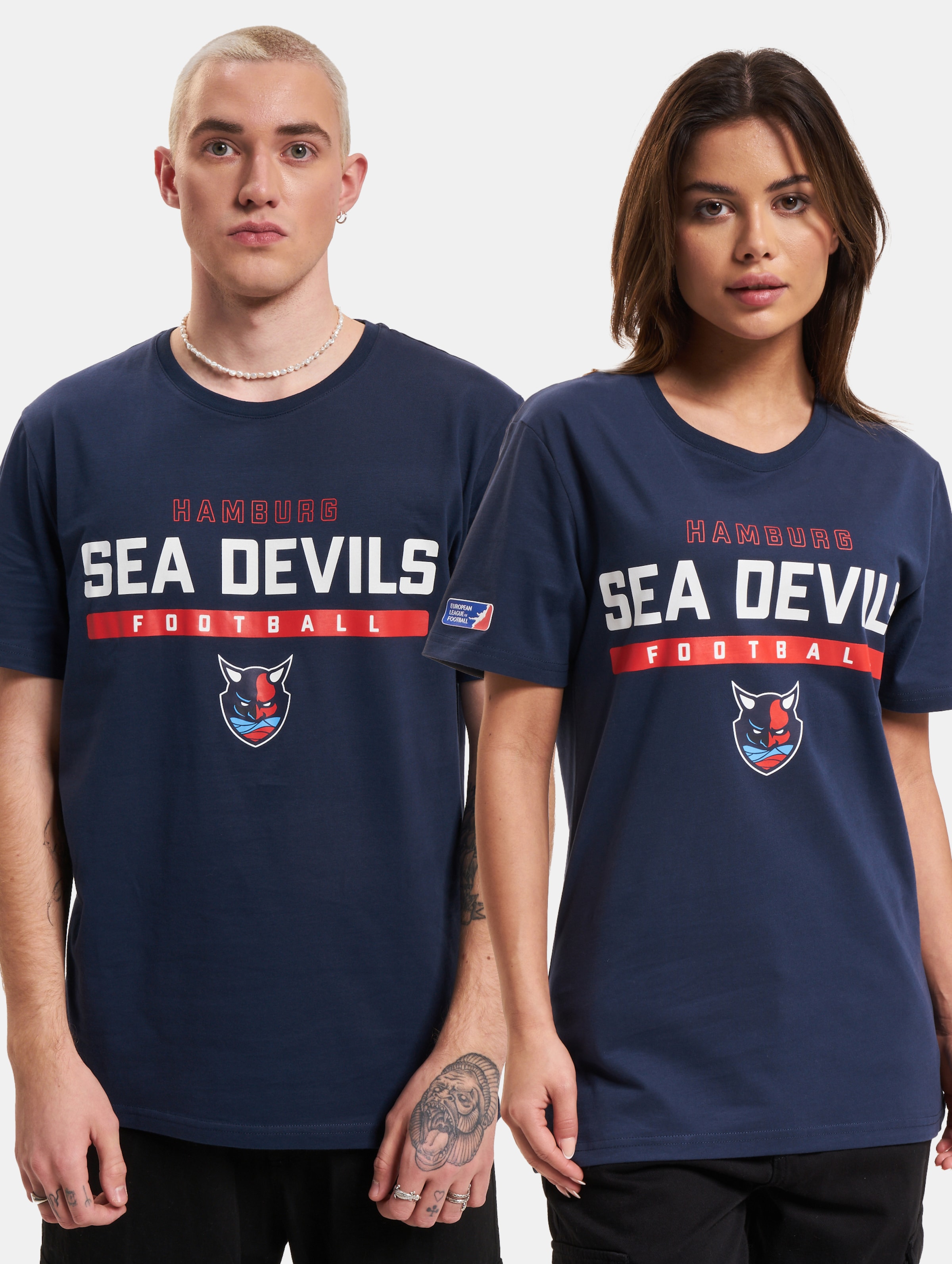 European League Of Football Hamburg Sea Devils Identity T-Shirt Vrouwen op kleur blauw, Maat XS