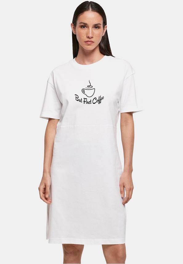 Ladies But First Coffee Oversized Slit Tee-0