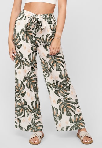Summer Pants with palm print and tie belt