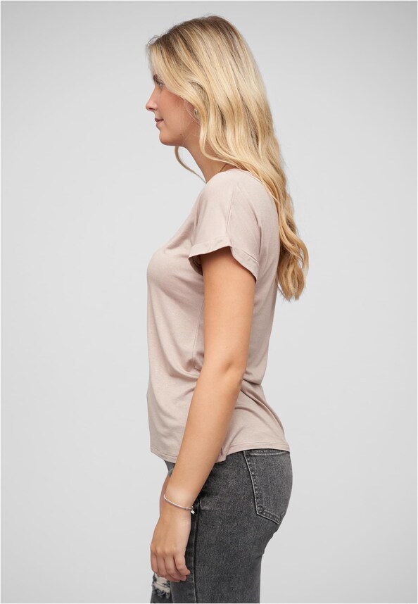 Viskose T-Shirt mit Ärmelumschlag und Rundhals-2