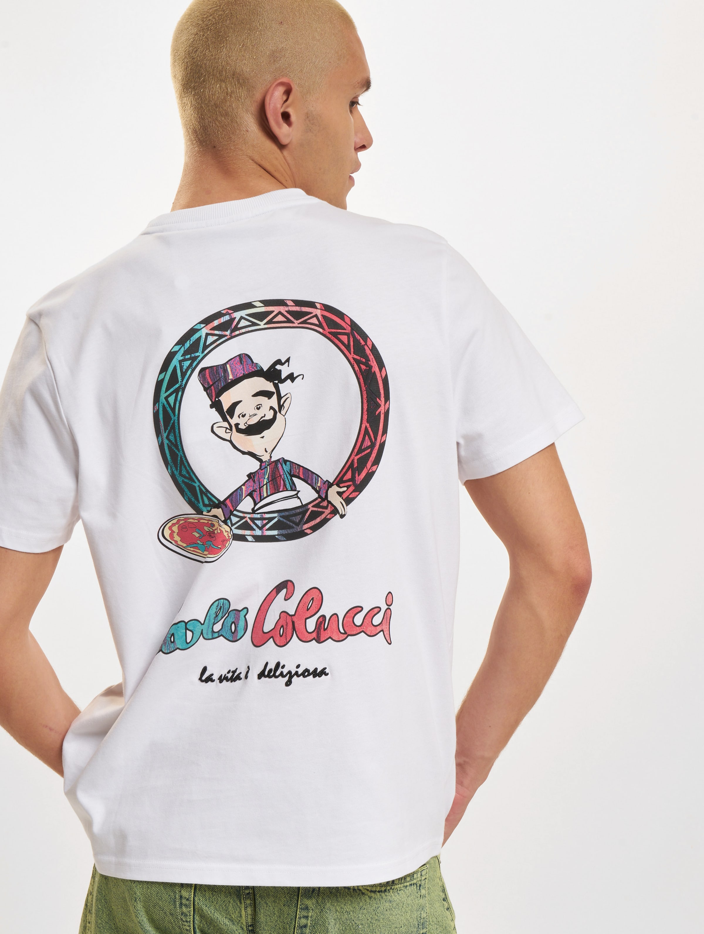 Carlo Colucci Pizza T-Shirt Mannen op kleur wit, Maat M
