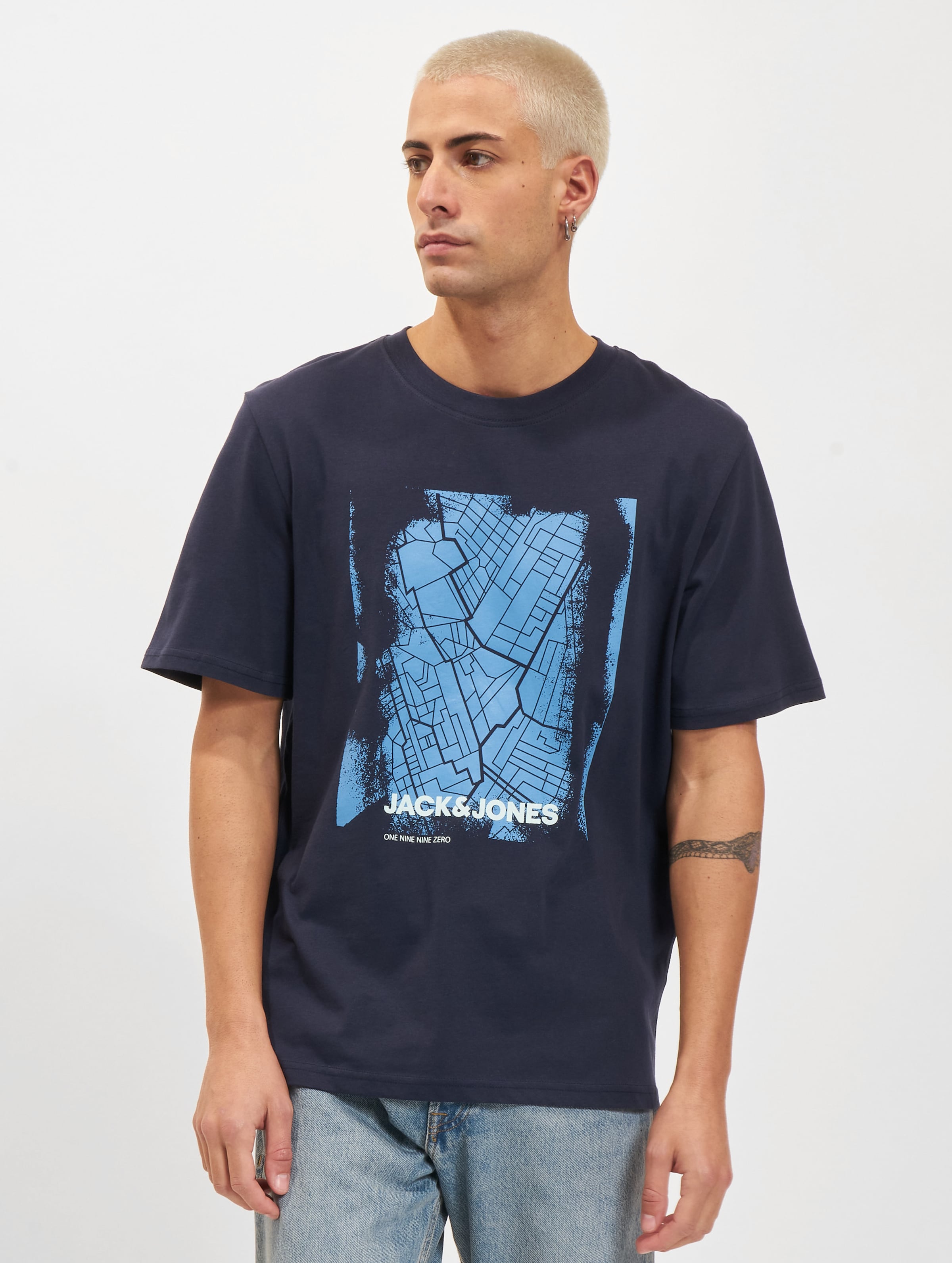 Jack & Jones City Map Crew Neck T-Shirt Mannen op kleur blauw, Maat M
