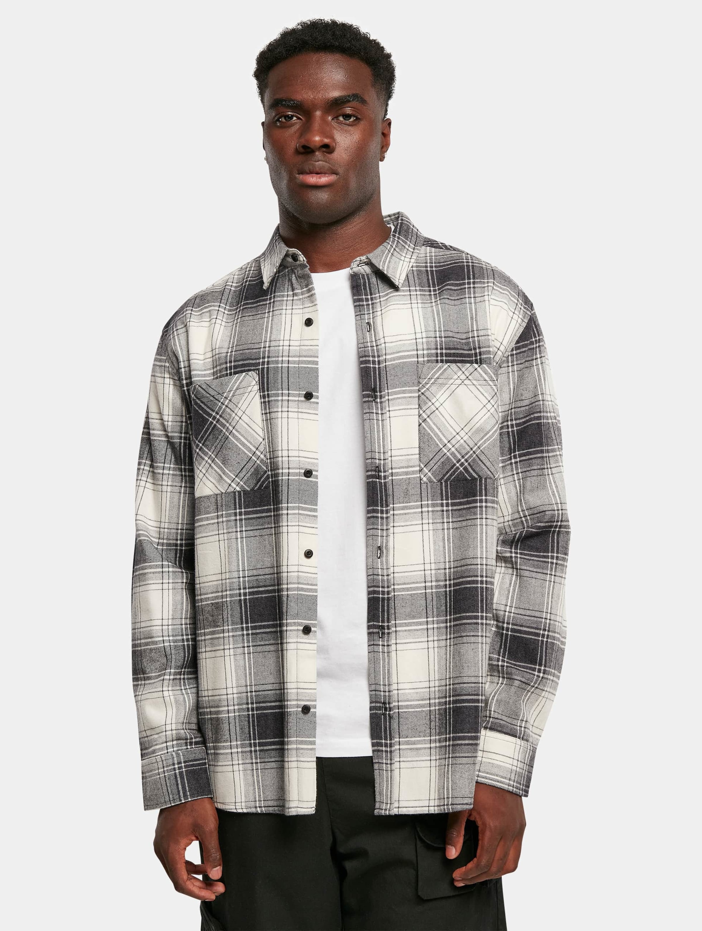 Urban Classics - Mock Check Overhemd - 4XL - Gebroken wit/Zwart