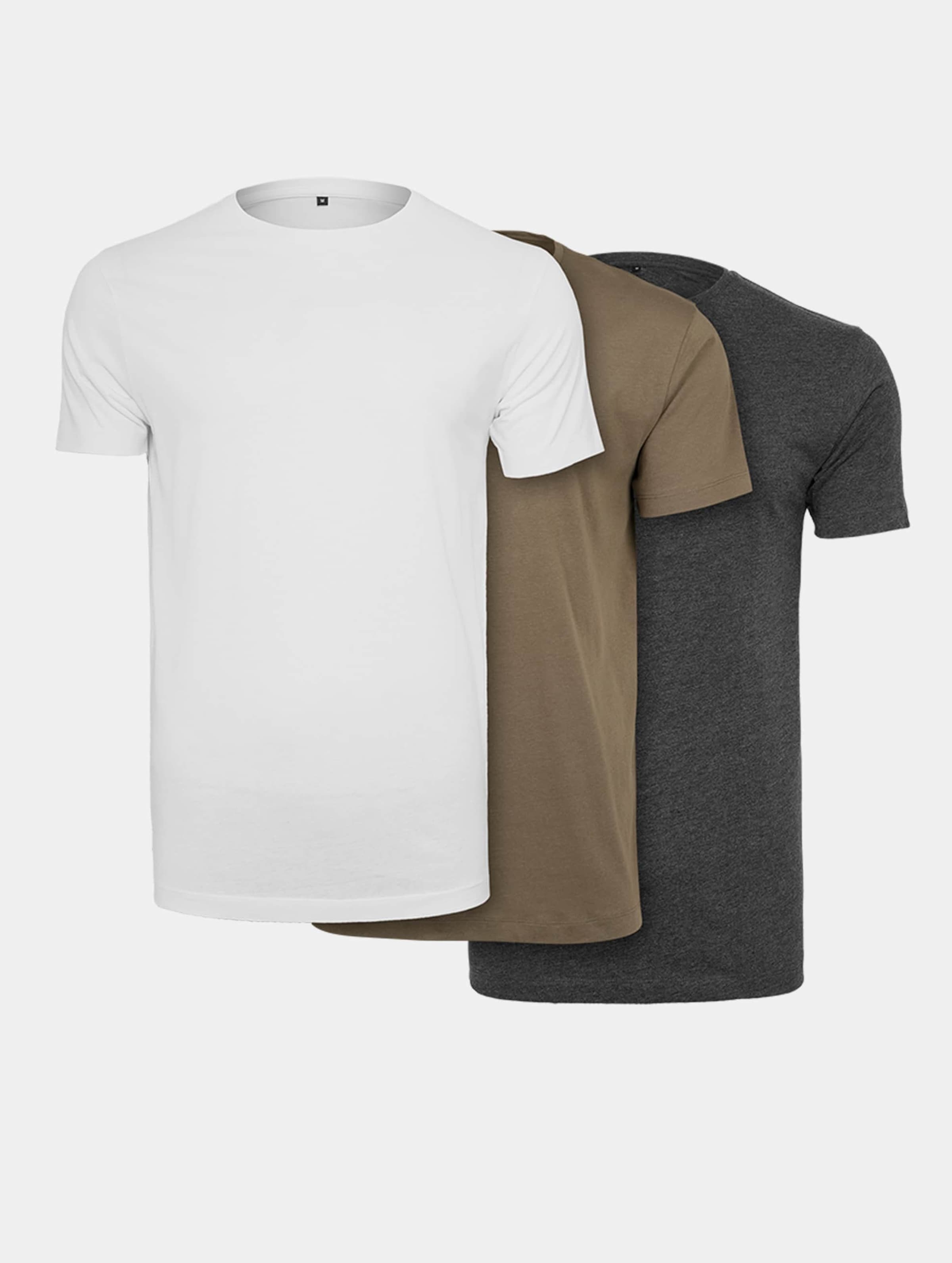 Build Your Brand Light T-Shirt Round Neck 3-Pack Mannen op kleur grijs, Maat S