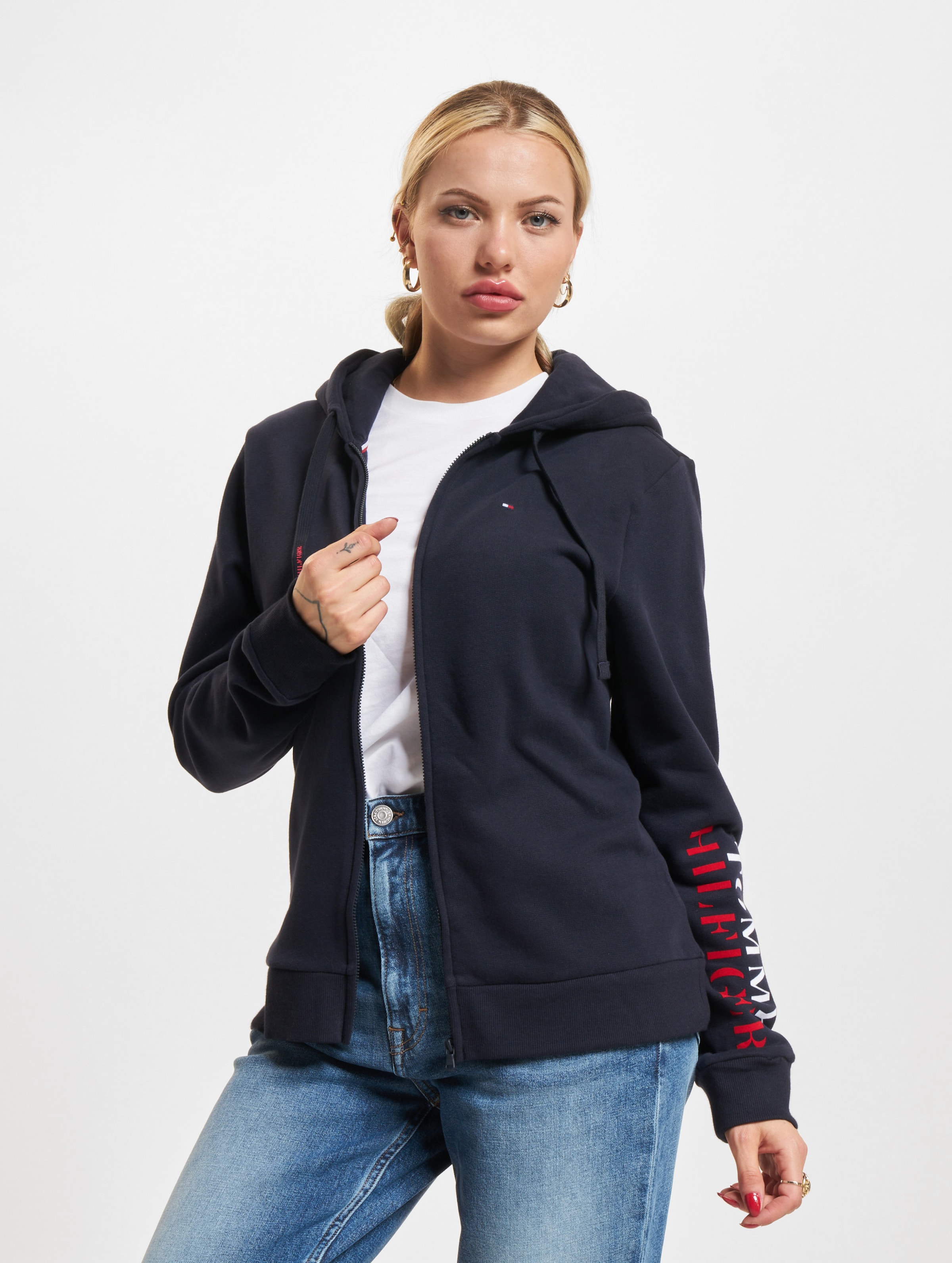 Tommy Hilfiger FZ Hooded Zipper op kleur blauw, Maat M