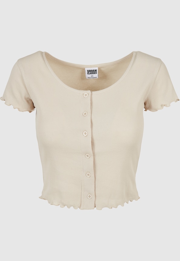 Ladies Cropped Button Up Rib-4