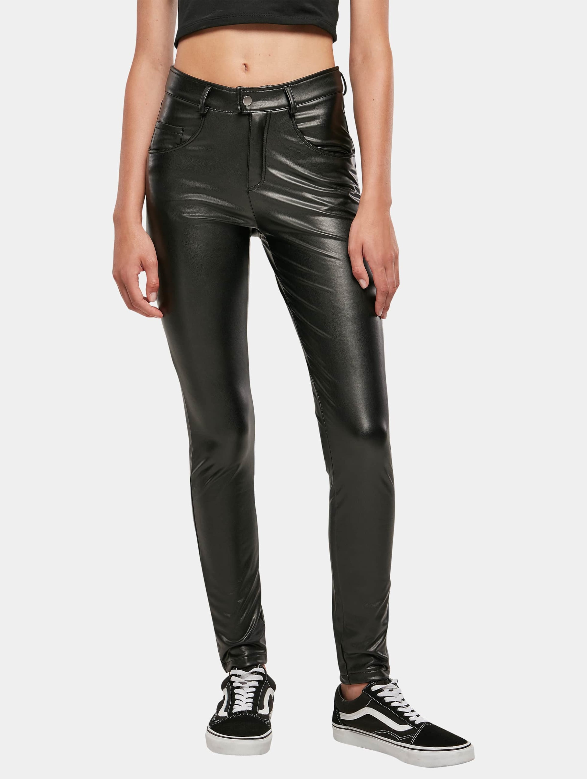 Urban Classics Ladies Mid Waist Synthetic Leather Pants