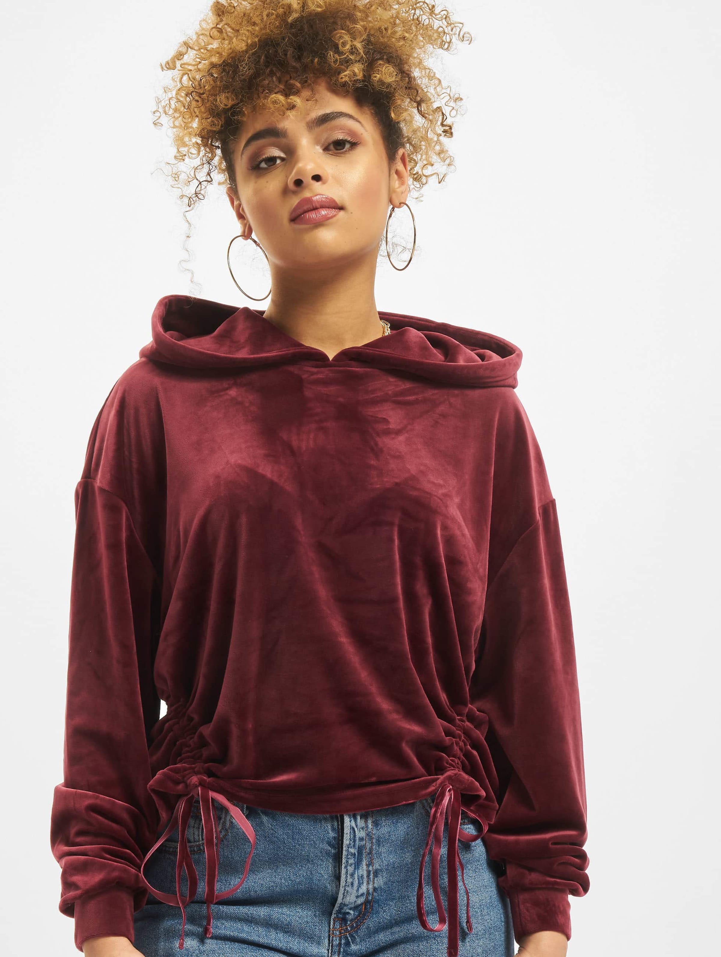 Urban Classics Ladies Short Velvet Gathered Hoody