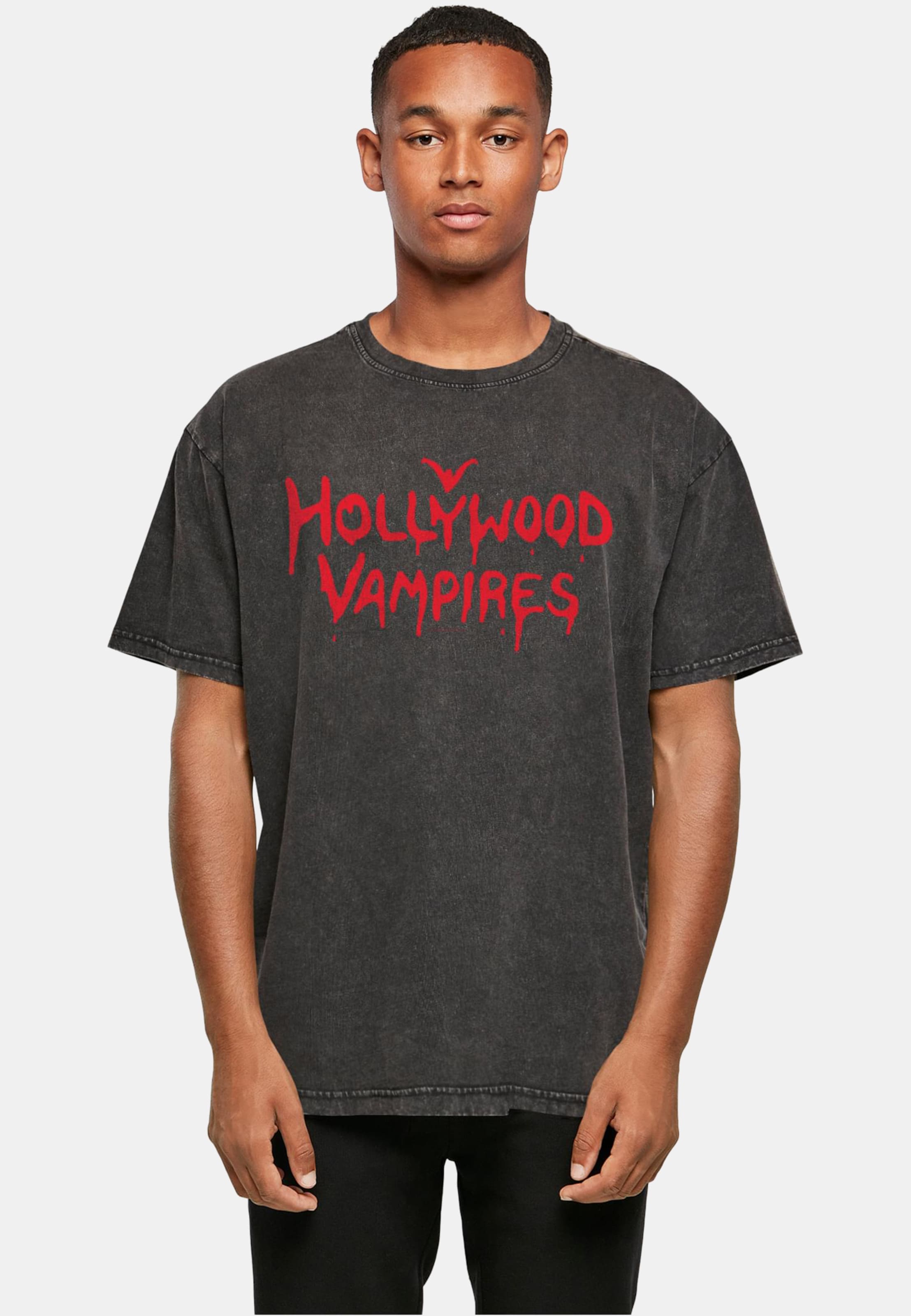 Merchcode Hollywood Vampires - Logo Acid Washed Heavy Oversized Tee