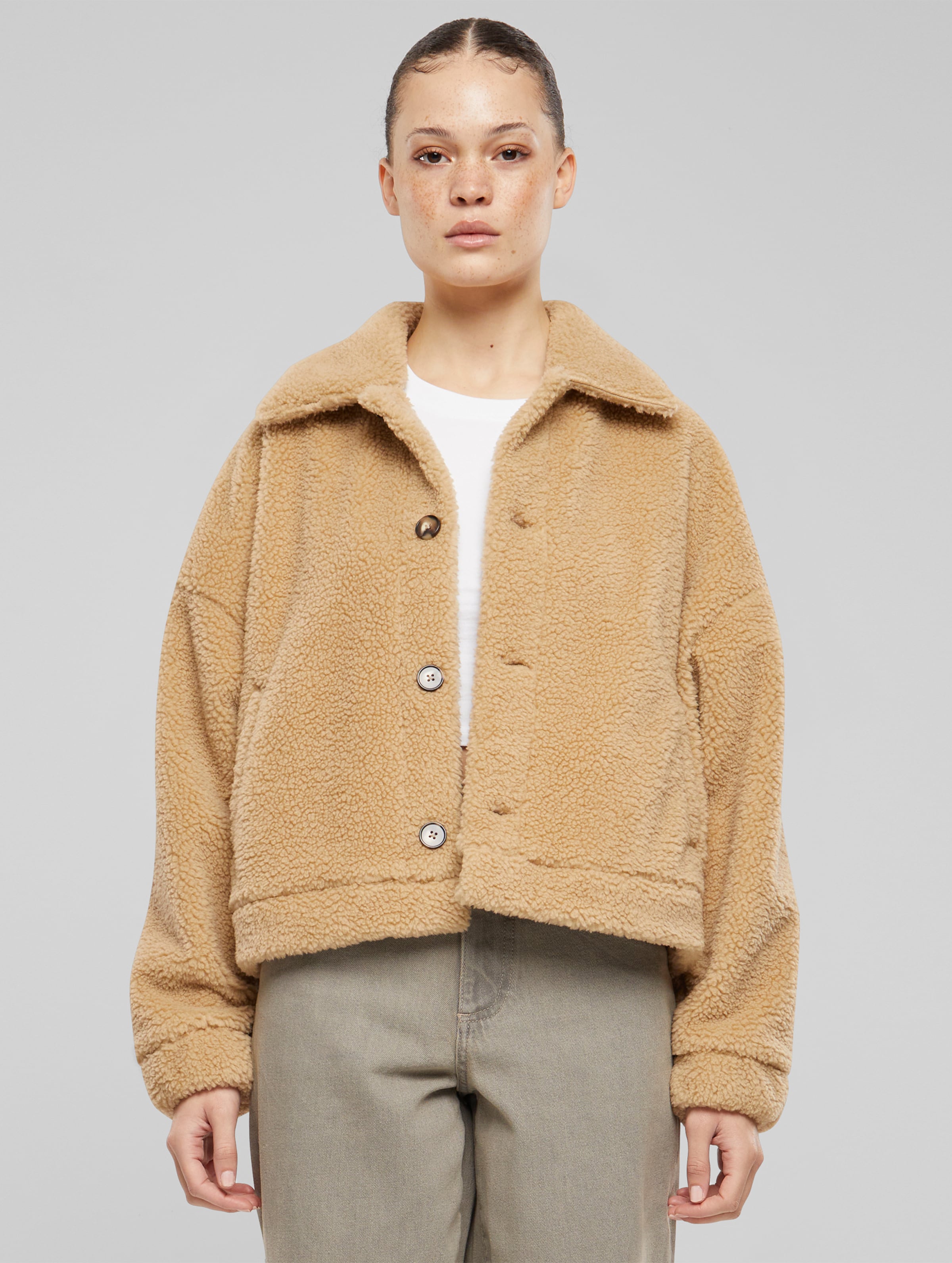 Urban Classics Ladies Short Sherpa Button Winterjacke