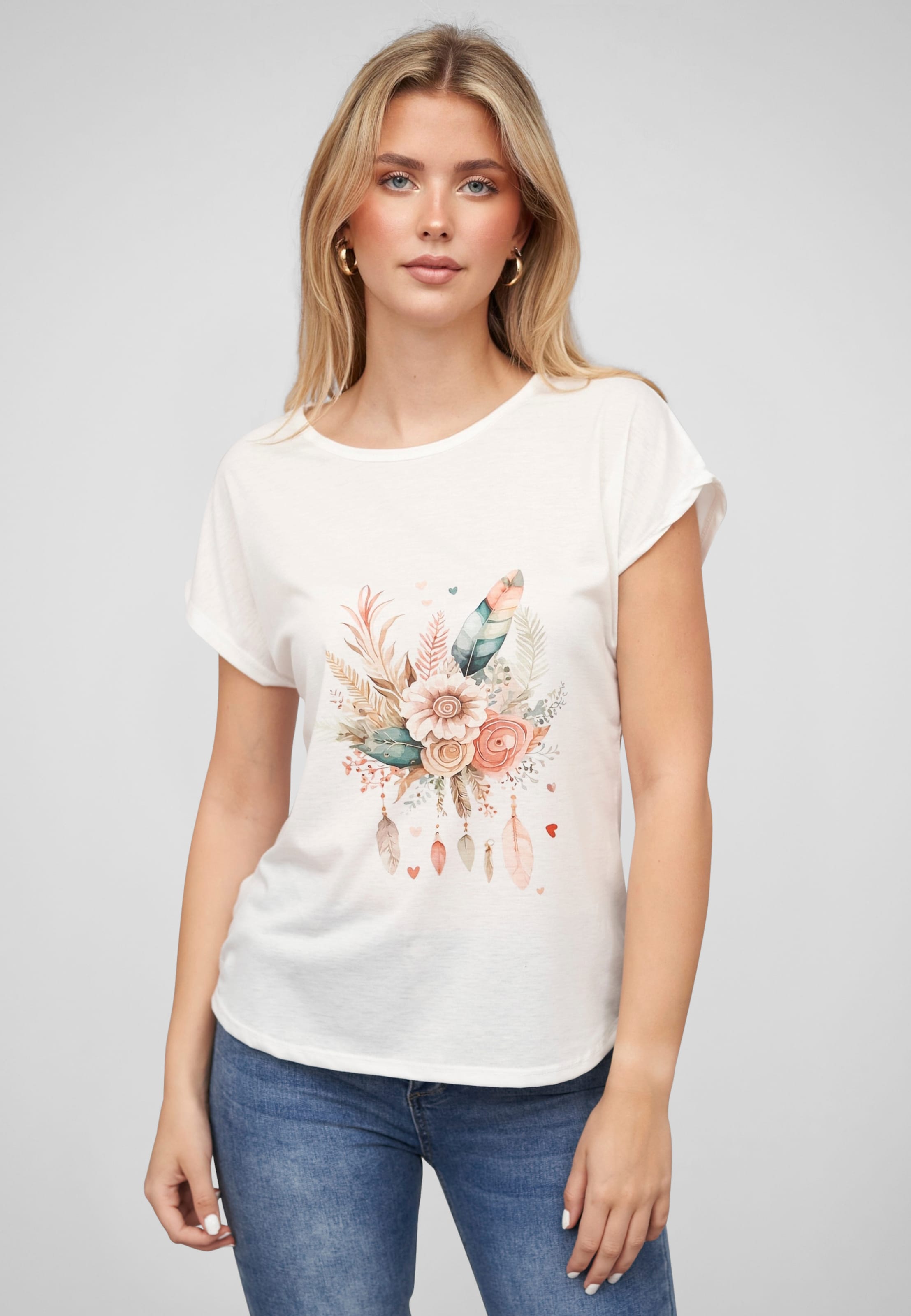Cloud5ive Viskose T-Shirt mit Traumfänger-Blumen Print