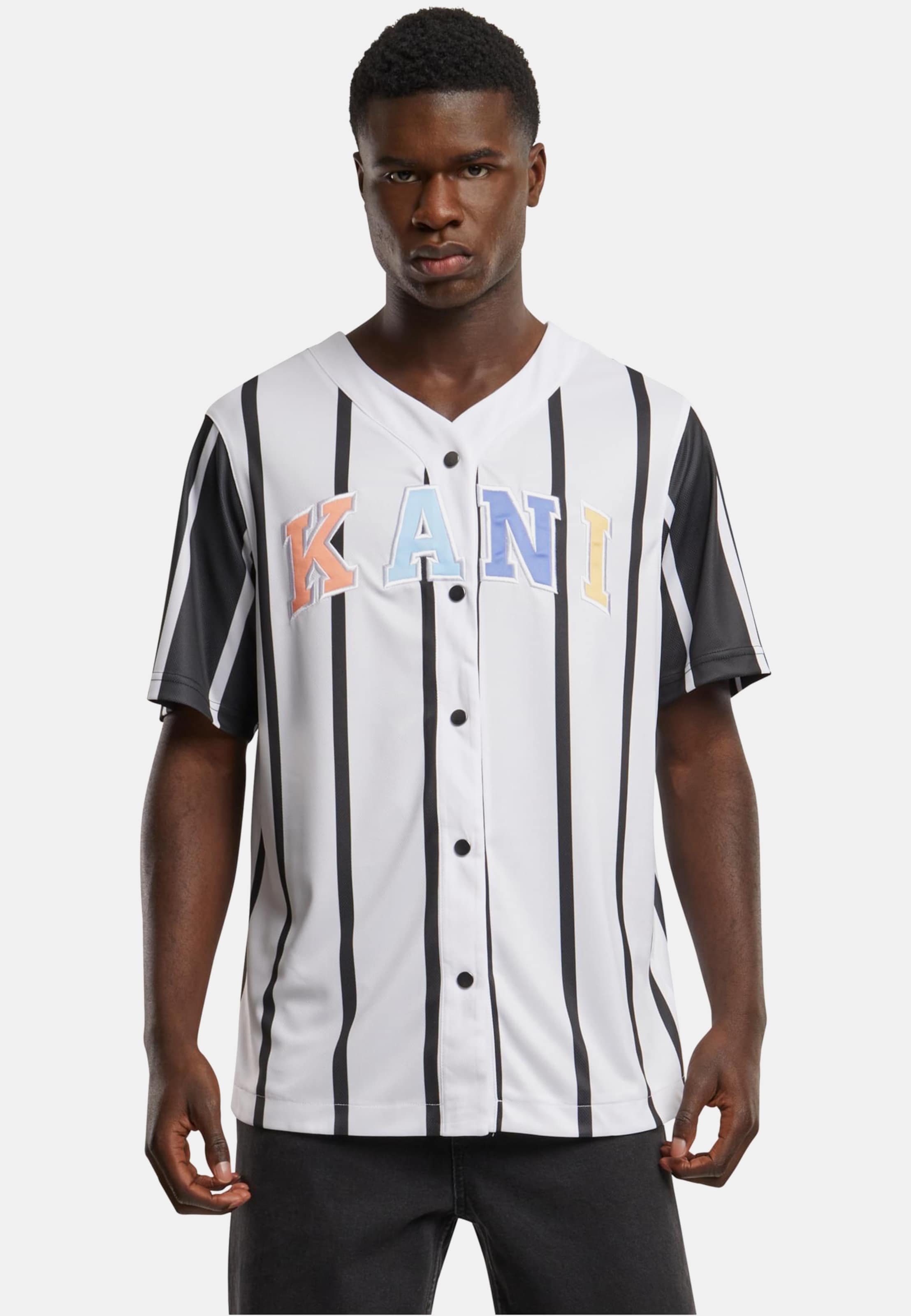 KM241-040-1 Karl Kani Serif Striped Block Baseball Shirt
