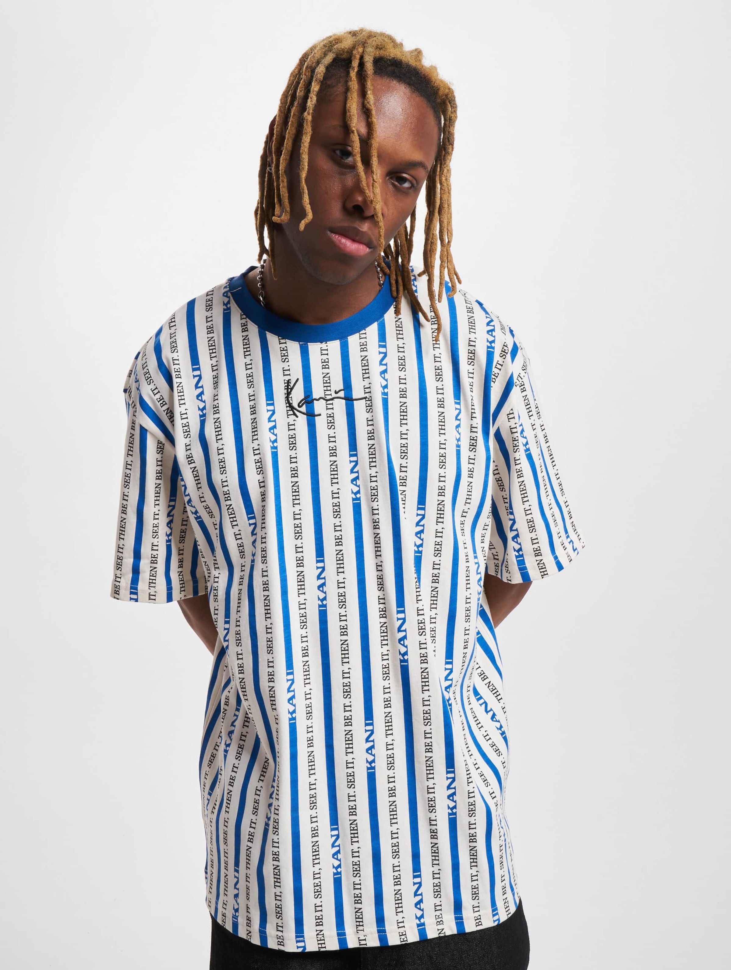Karl Kani KM232-034-1 KK Small Signature Logo Stripe Tee