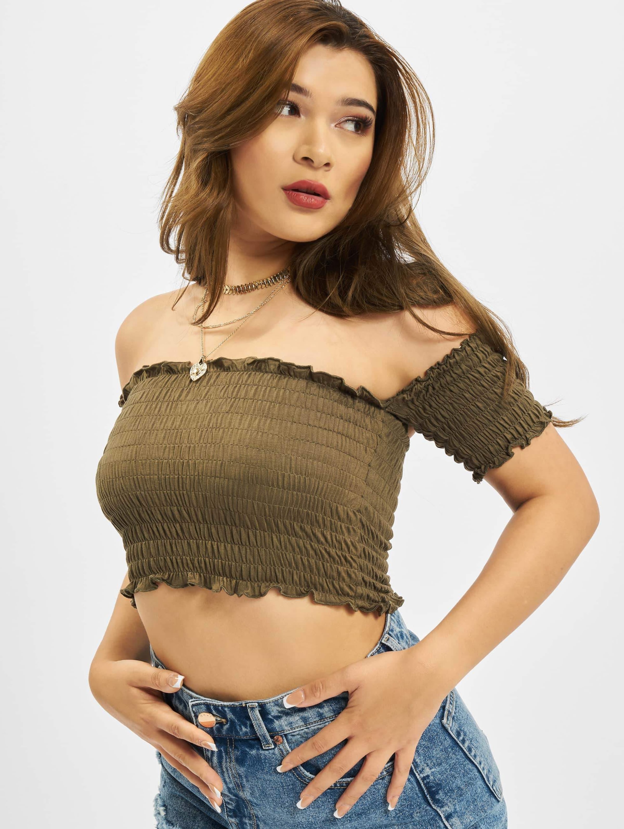 Urban Classics Ladies Cropped Cold Shoulder Smoke Top