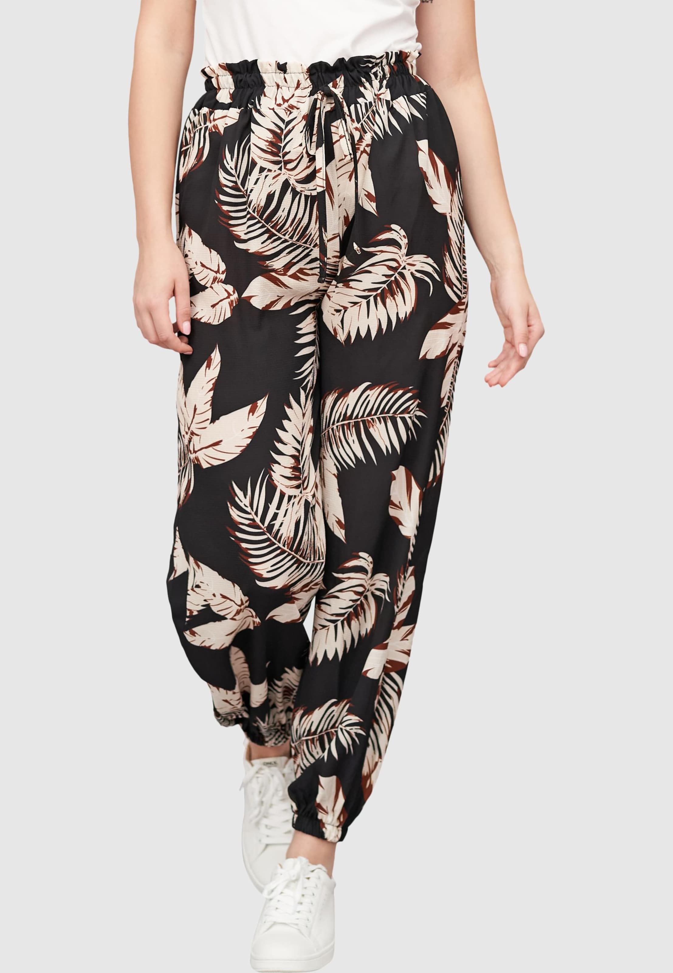 Cloud5ive Damen Crepe Hose mit Gummibund und All Over Palmen Print