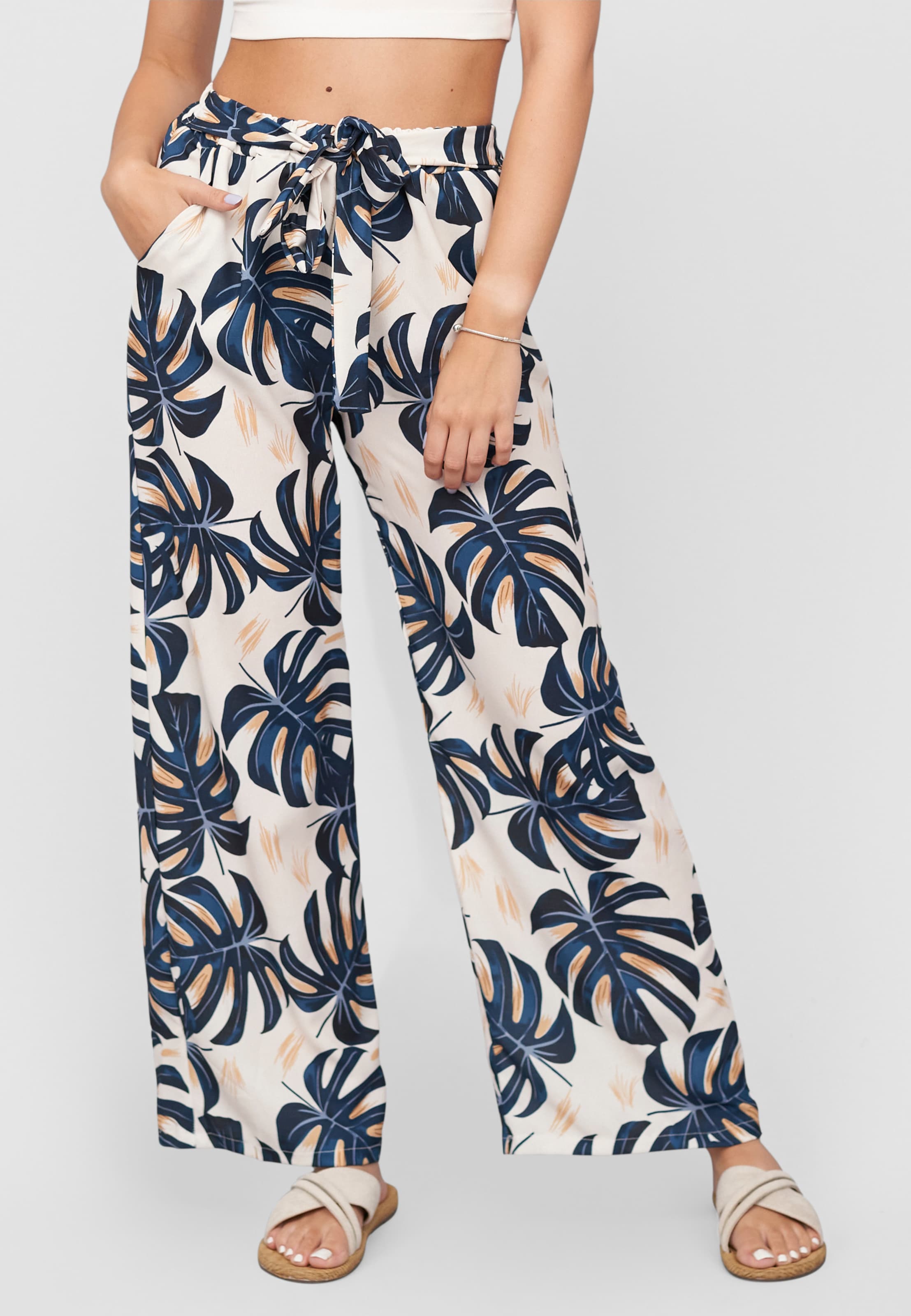 Cloud5ive Summer Pants with palm print and tie belt