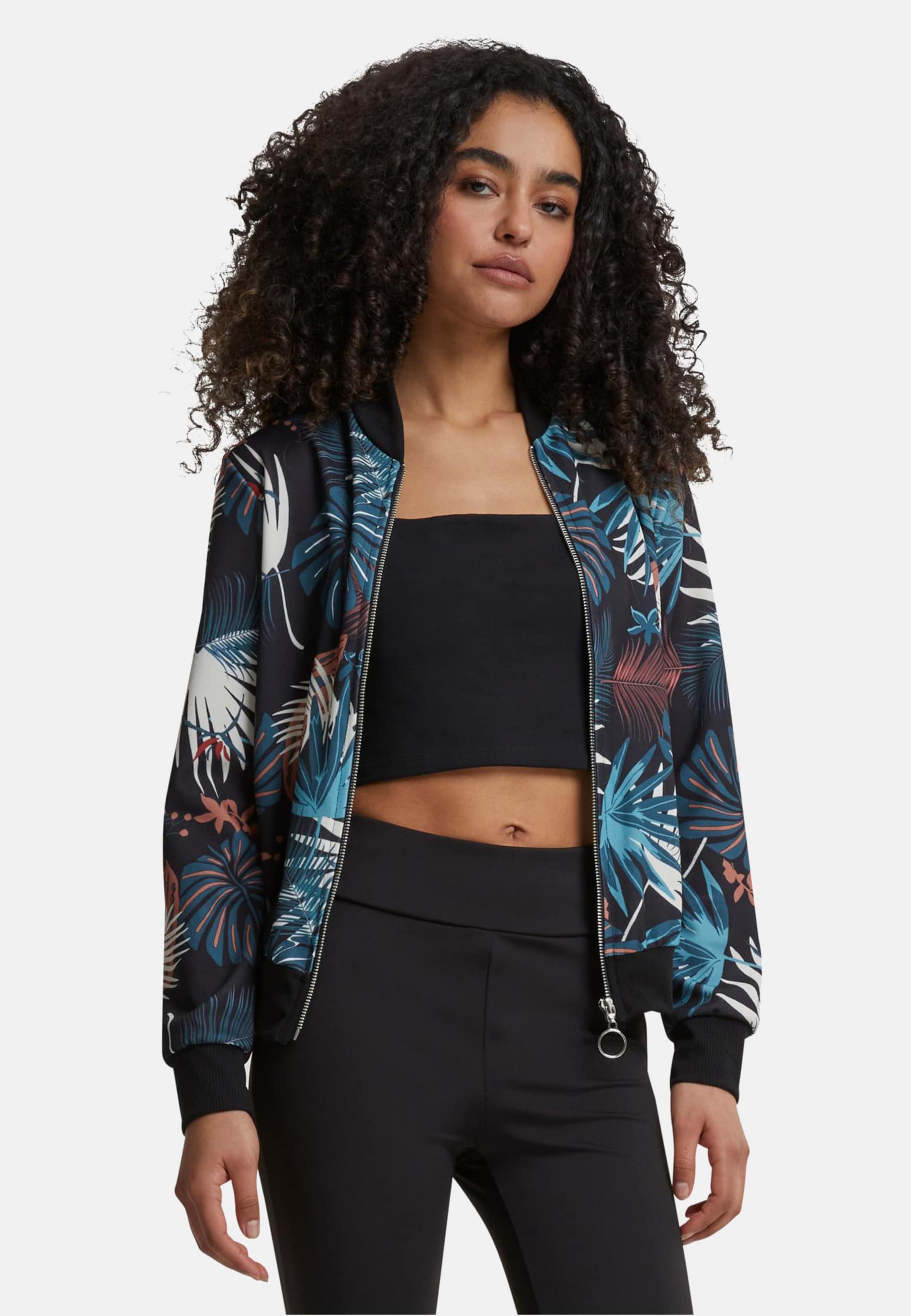 Cloud5ive Damen Blouson Bomberjacke mit Tropical Print