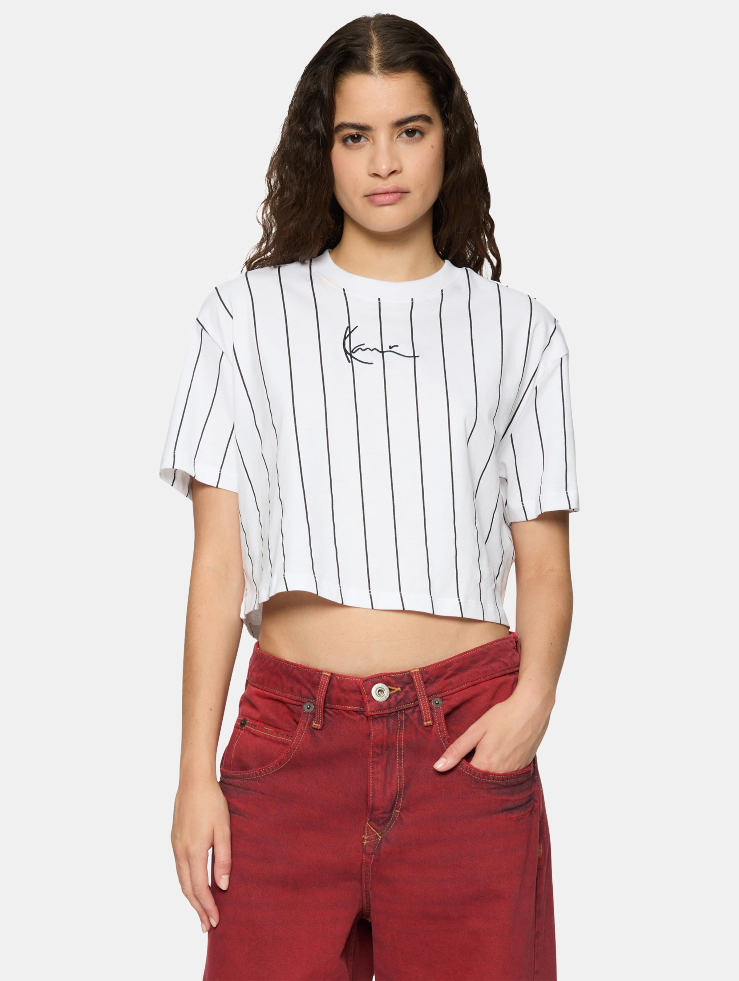 Karl Kani Small Signature Essential Pinstripe Crop T-Shirt