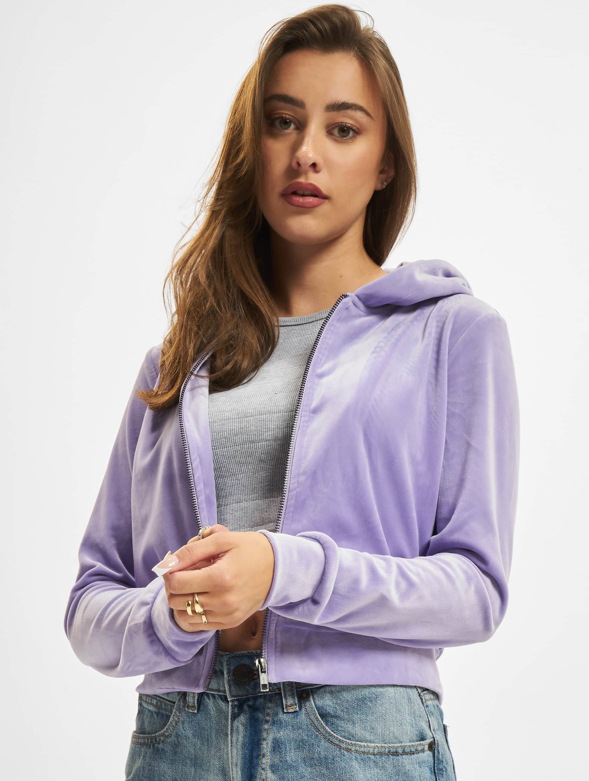 Urban Classics Ladies Short Velvet Zip Hoody
