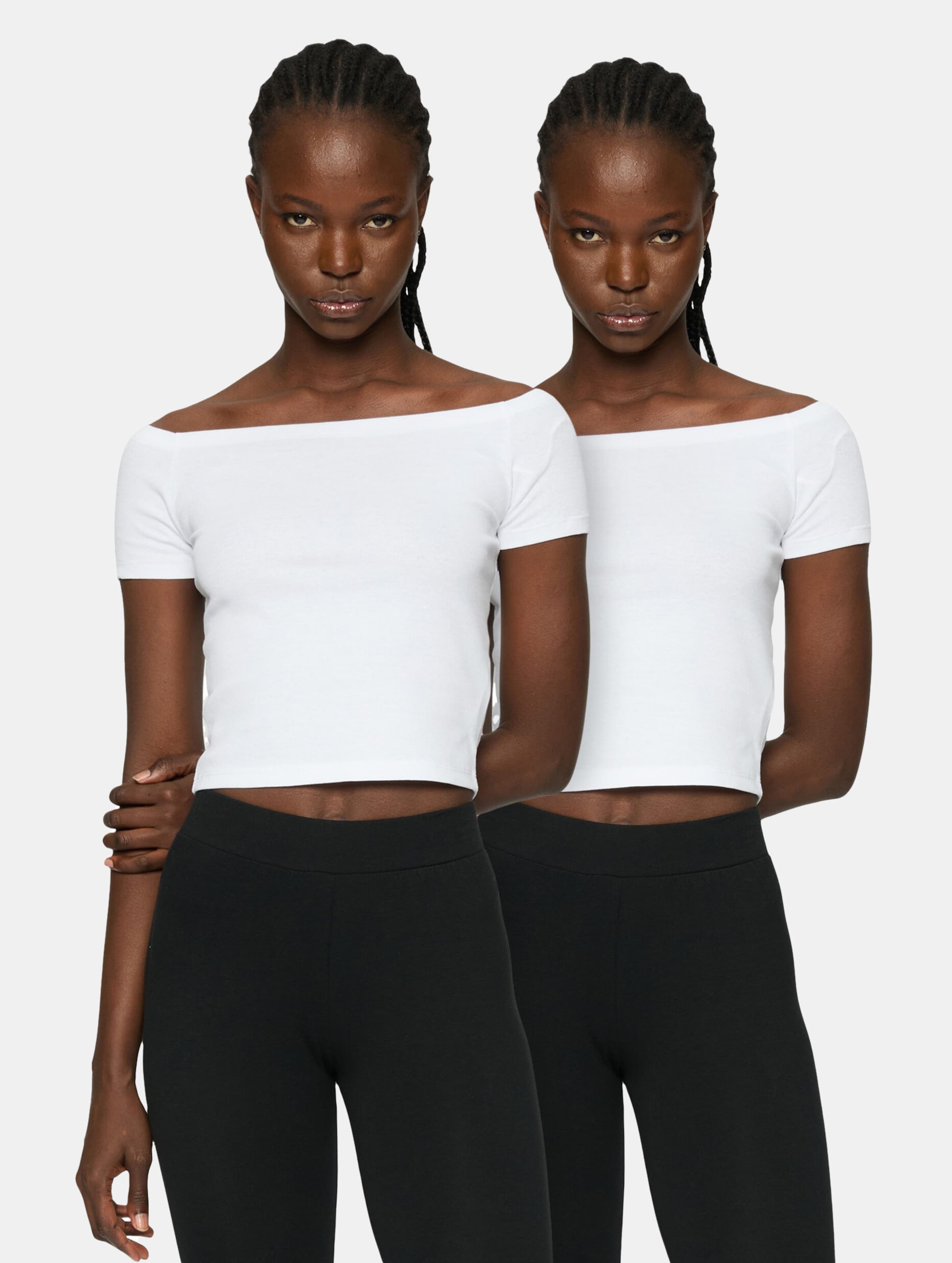 Urban Classics Ladies Organic Off Shoulder Rib 2 Pack Top