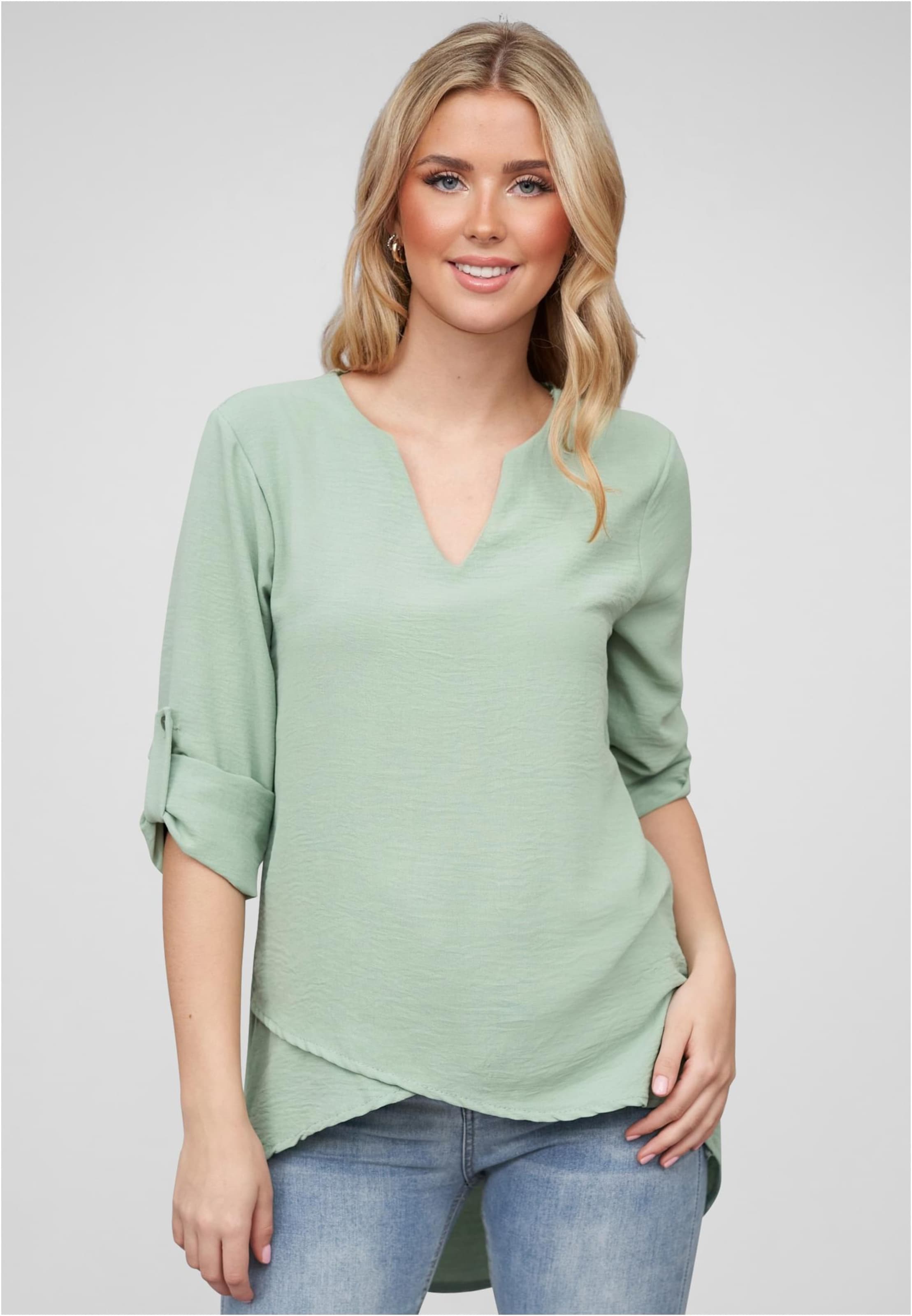 Cloud5ive Damen Bluse in Wickeloptik mit V-Neck und Turn-Up-Ärmeln