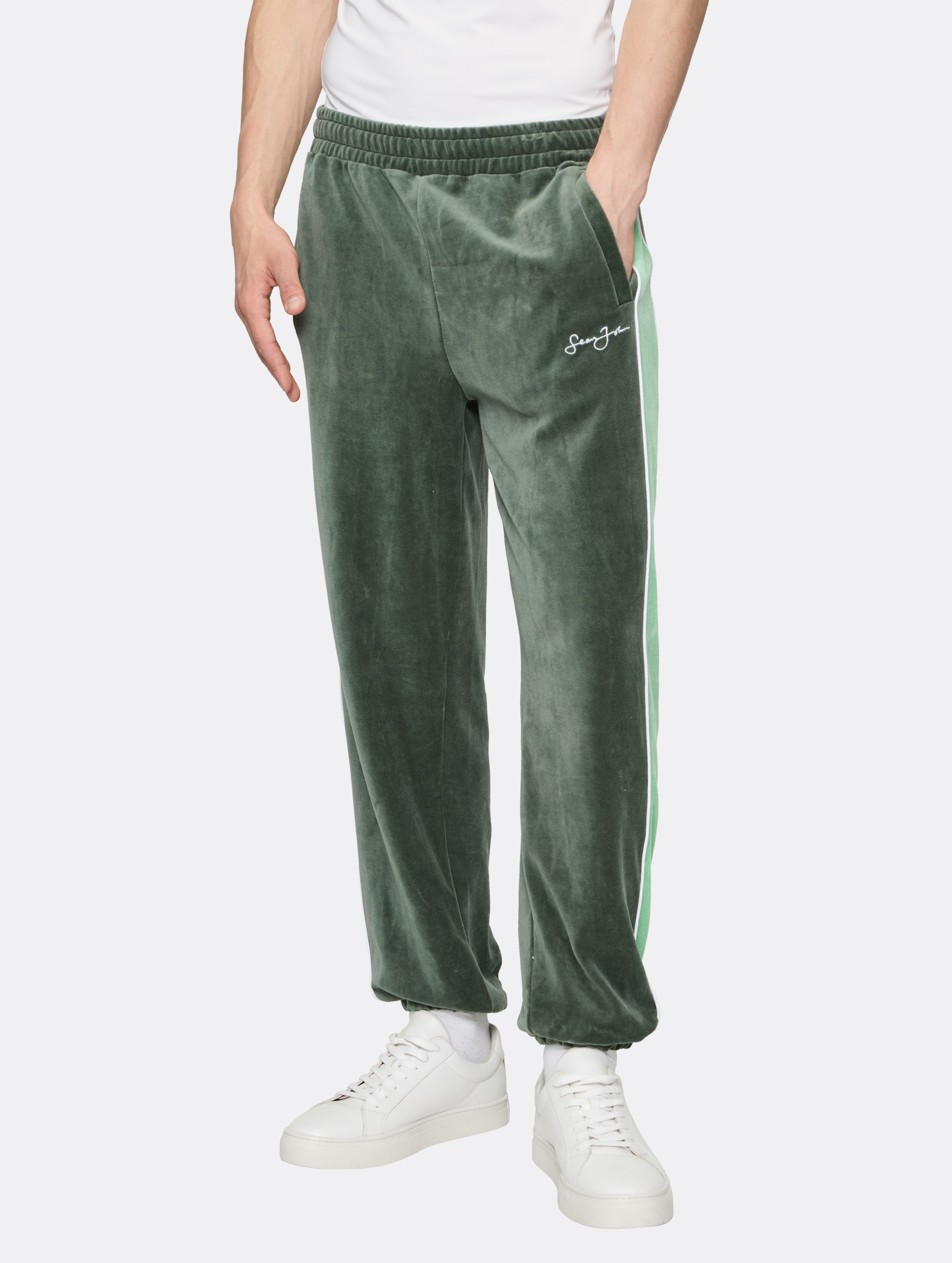 Sean John Script Logo Colorblock Velours Trackpants
