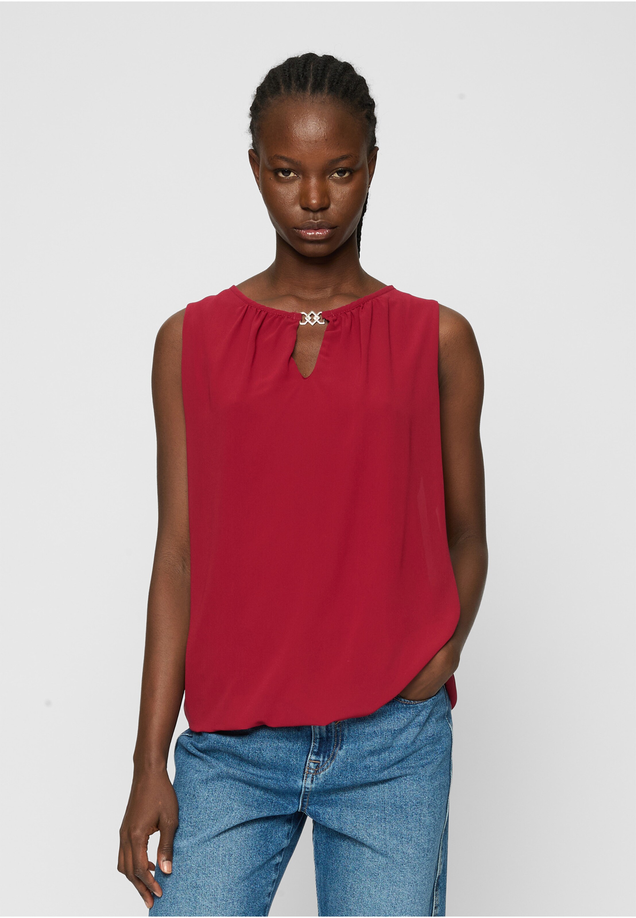 Cloud5ive Damen Chiffon Top mit Schlüsselloch-Kragen und Deko-Schnalle