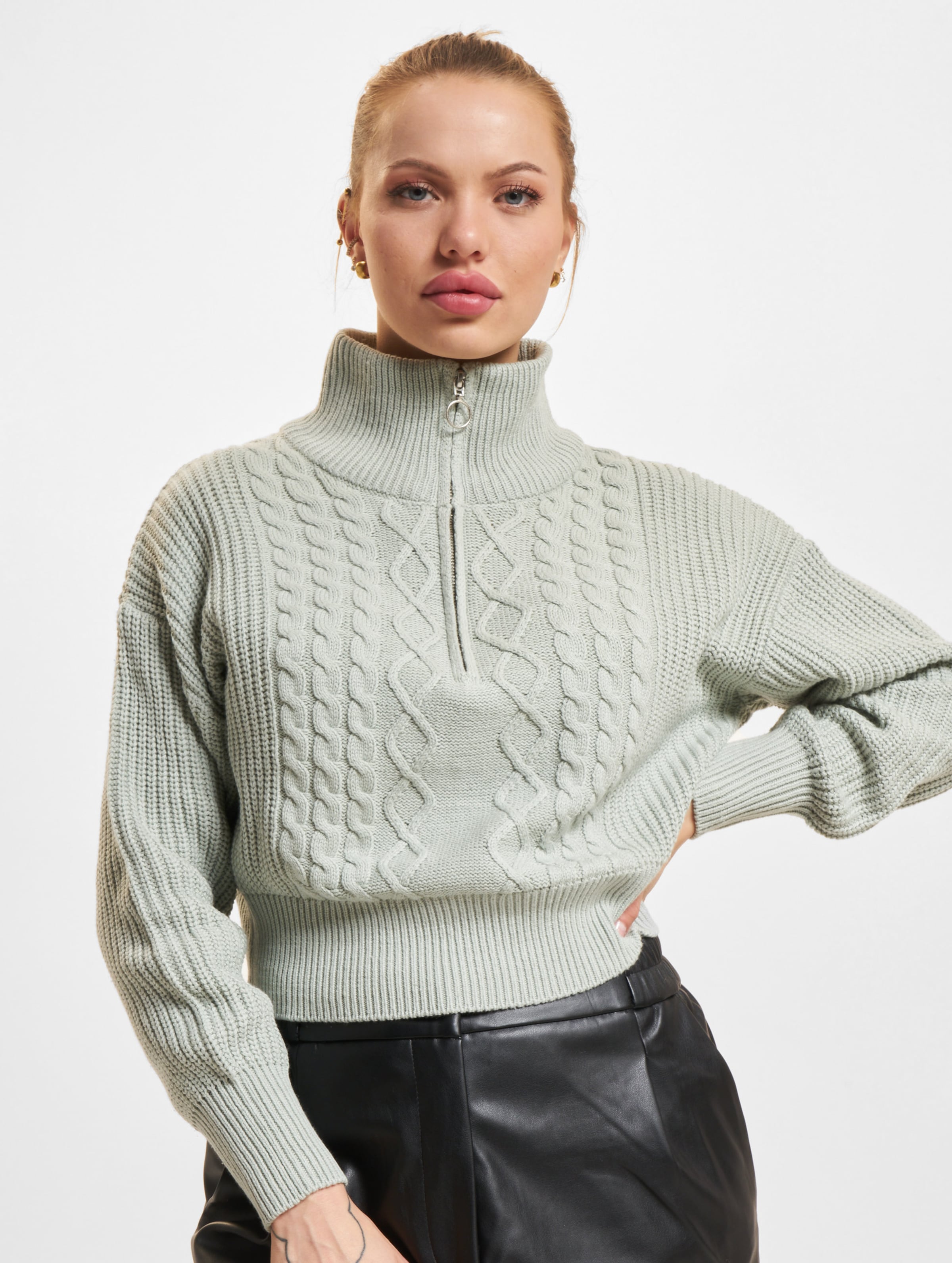 Only Doritta Longsleeve Cable Zip High Neck Pullover