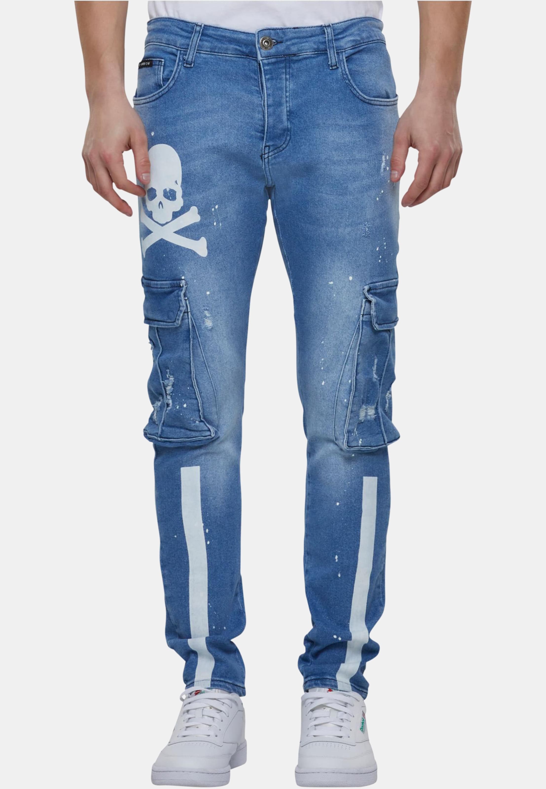 2Y Premium Skinny Fit Pocket Cargo Skull Jeans