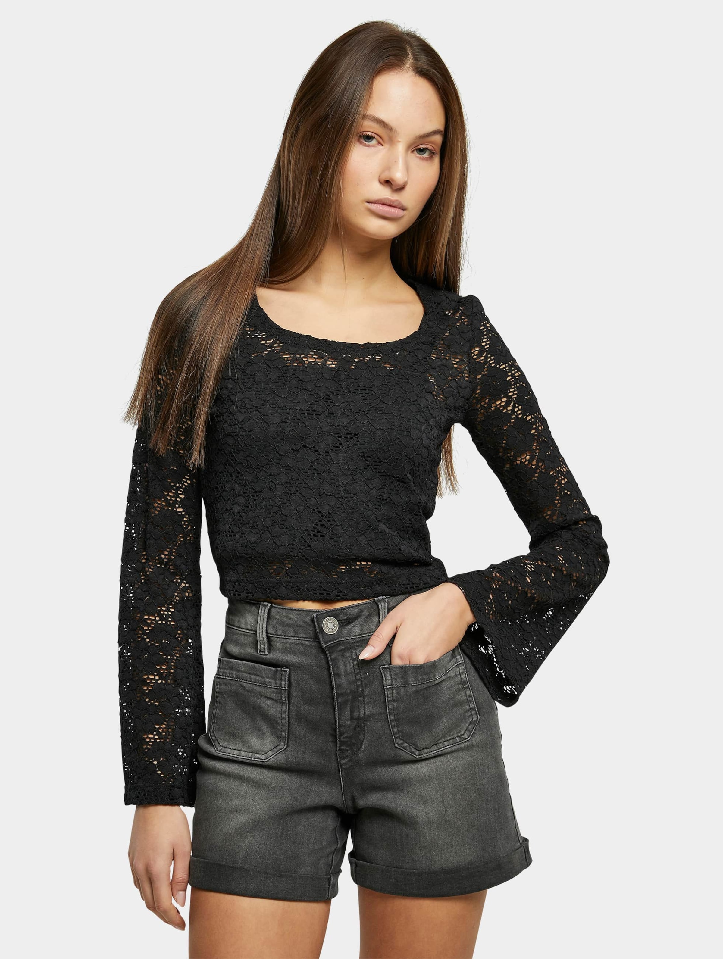 Urban Classics Ladies Cropped Lace Longsleeve