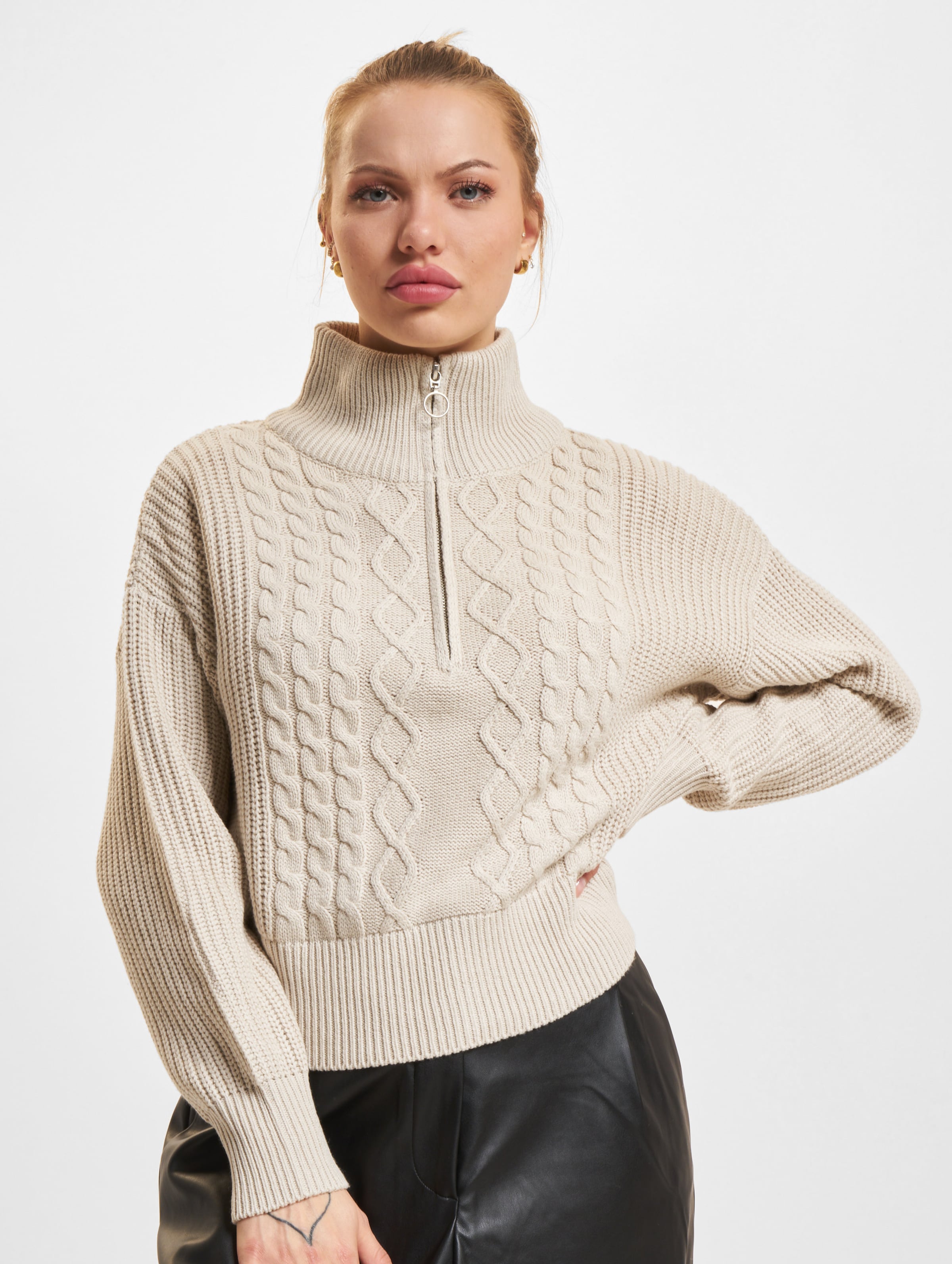 Only Doritta Longsleeve Cable Zip High Neck Pullover