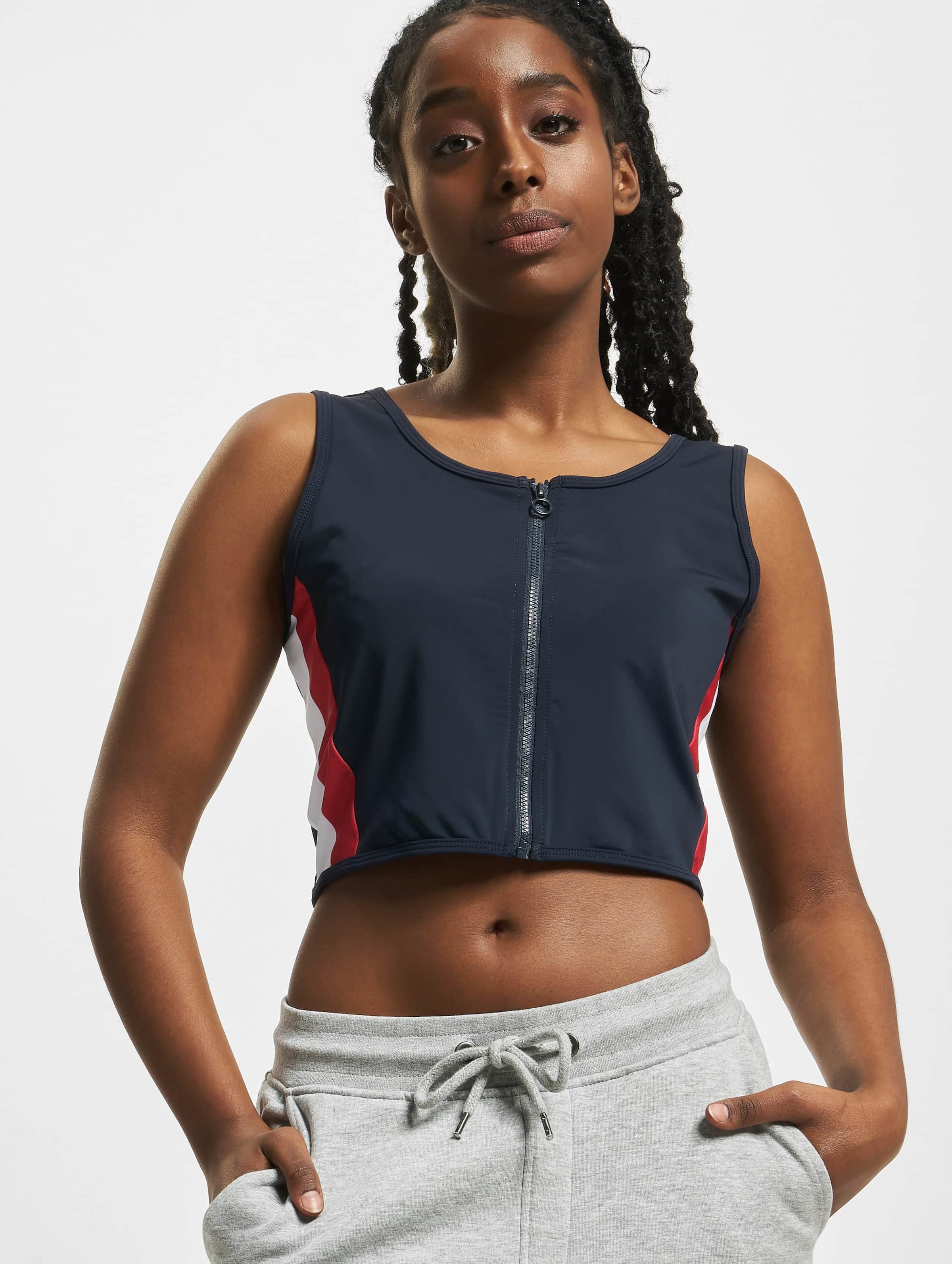 Urban Classics Ladies Side Stripe Cropped Zip Top
