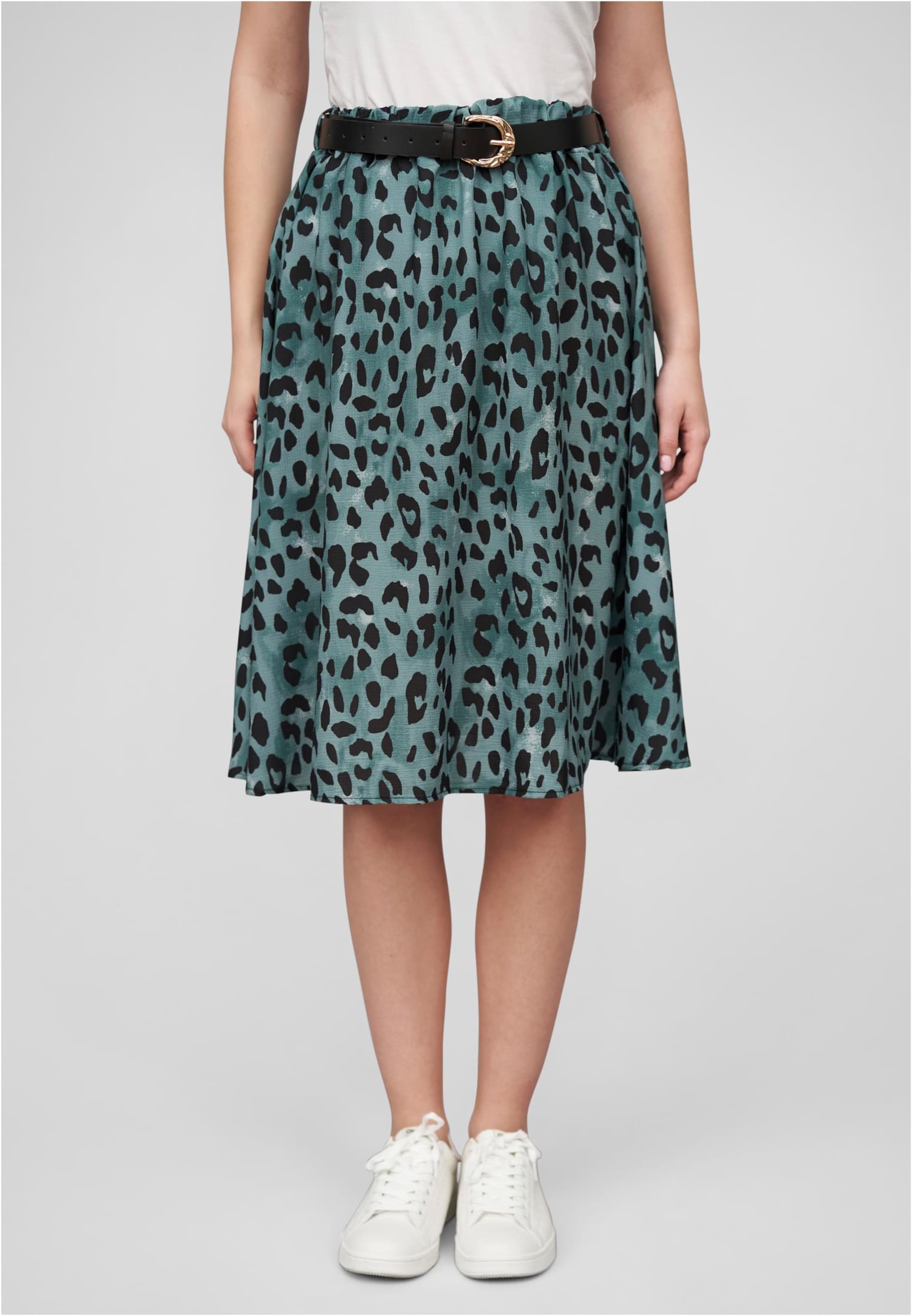 Cloud5ive Damen Crepe Rock mit Leo Print inklusive Gürtel