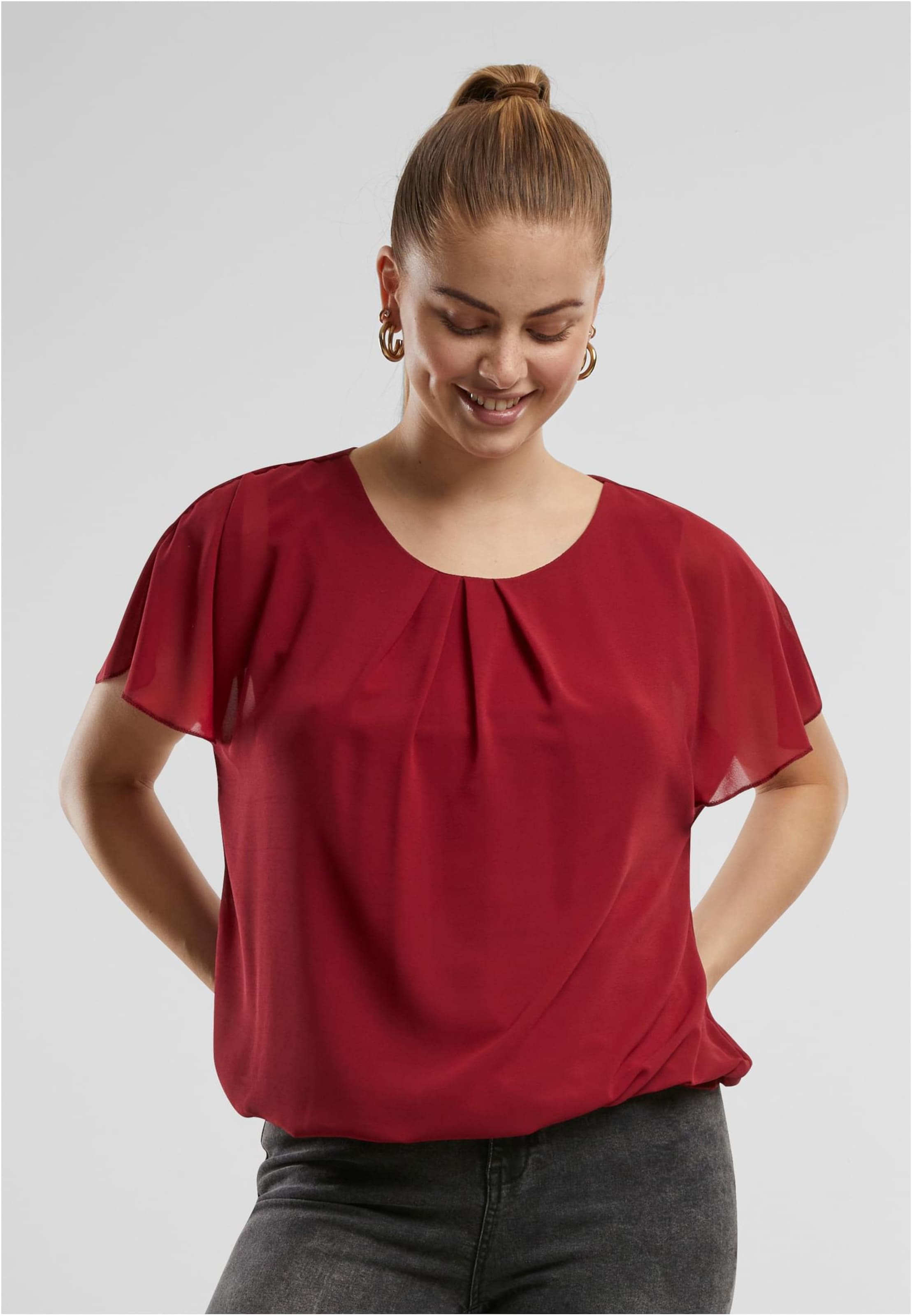 Cloud5ive Damen Chiffon Top 2-lagig mit Fledermausärmeln