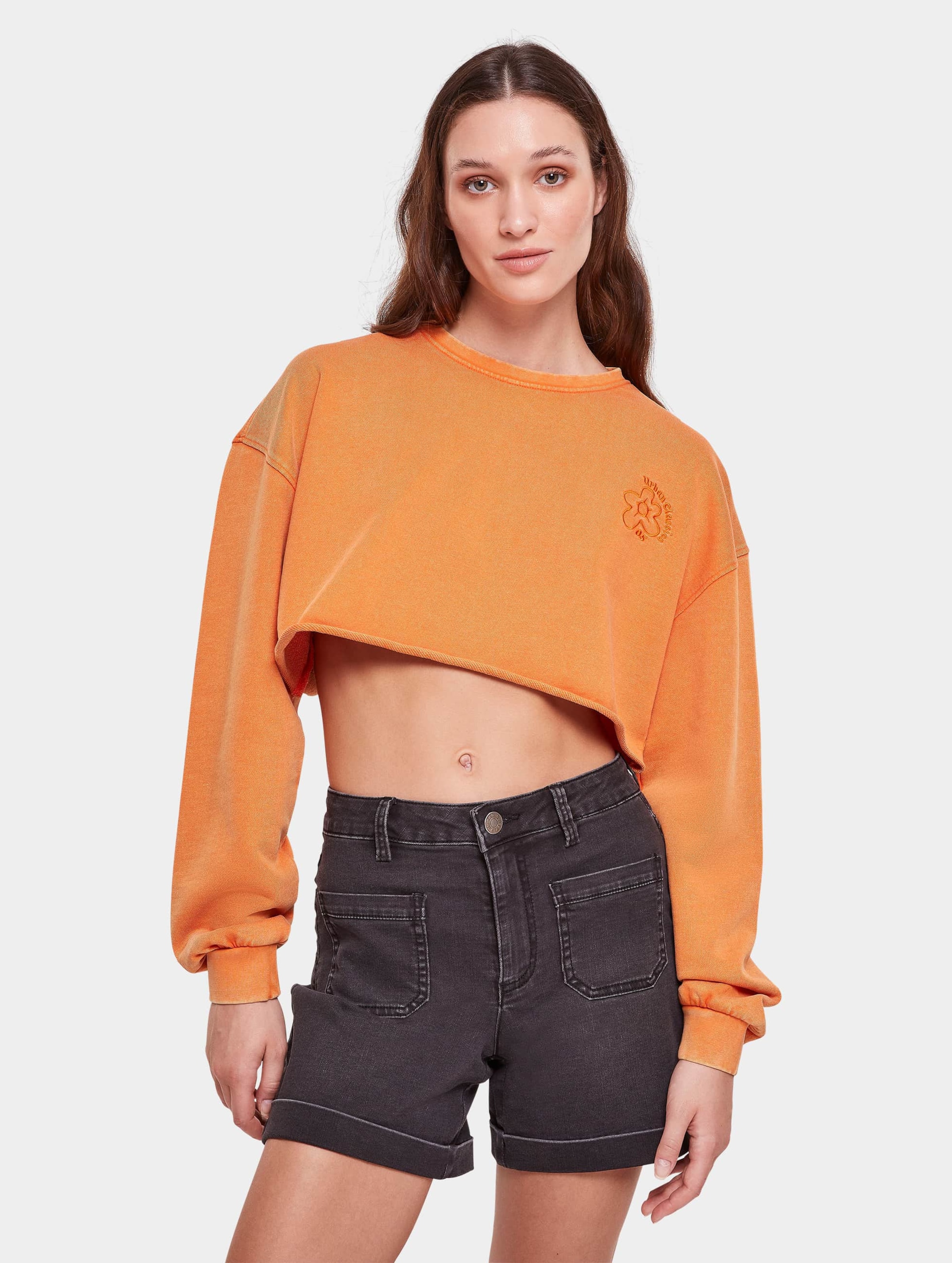 Urban Classics Ladies Cropped Flower Embroidery Terry Crewneck