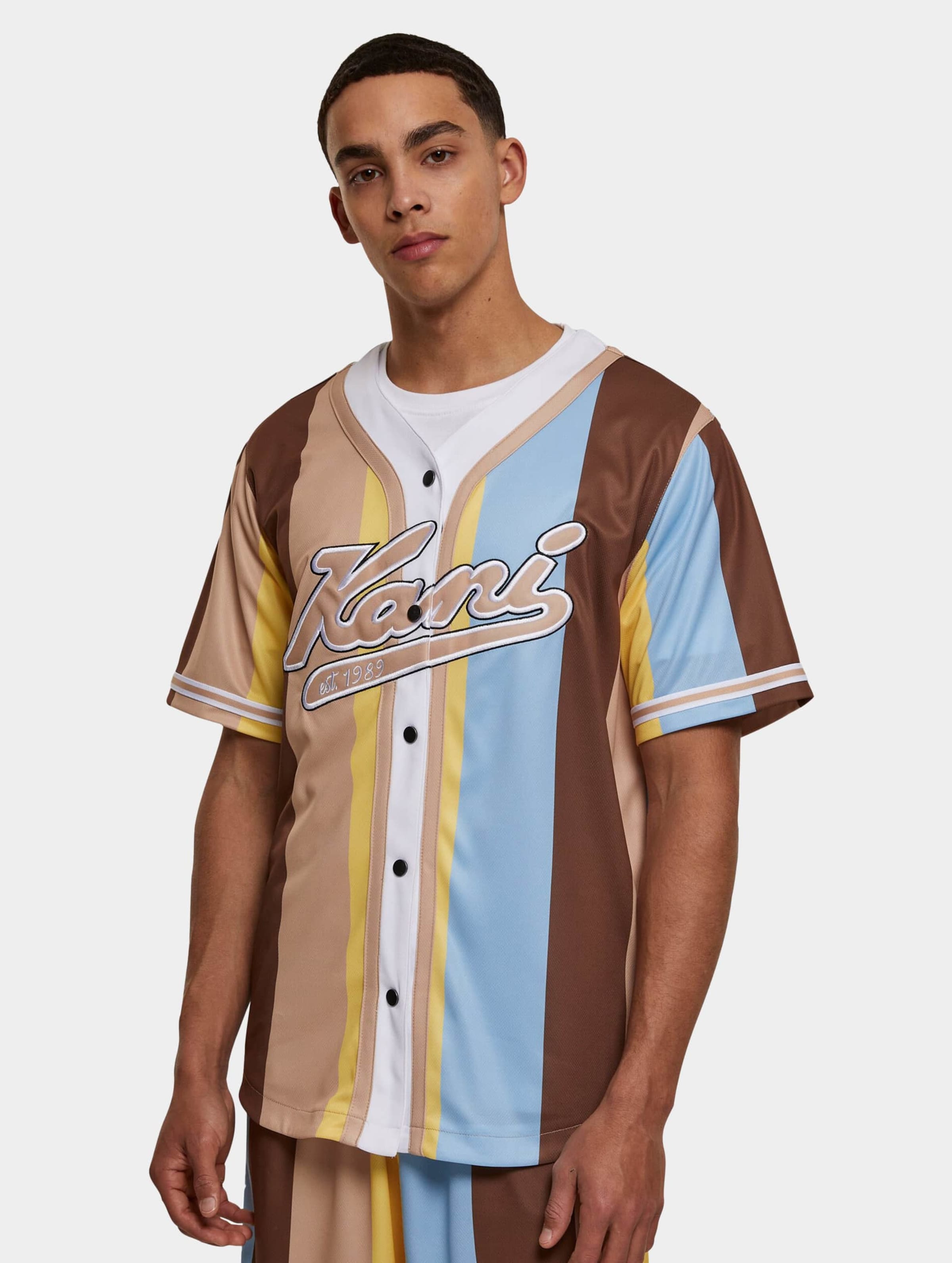 Karl Kani KM231-032-2KK Varsity Striped Baseball Shirt blue/light yellow/brown