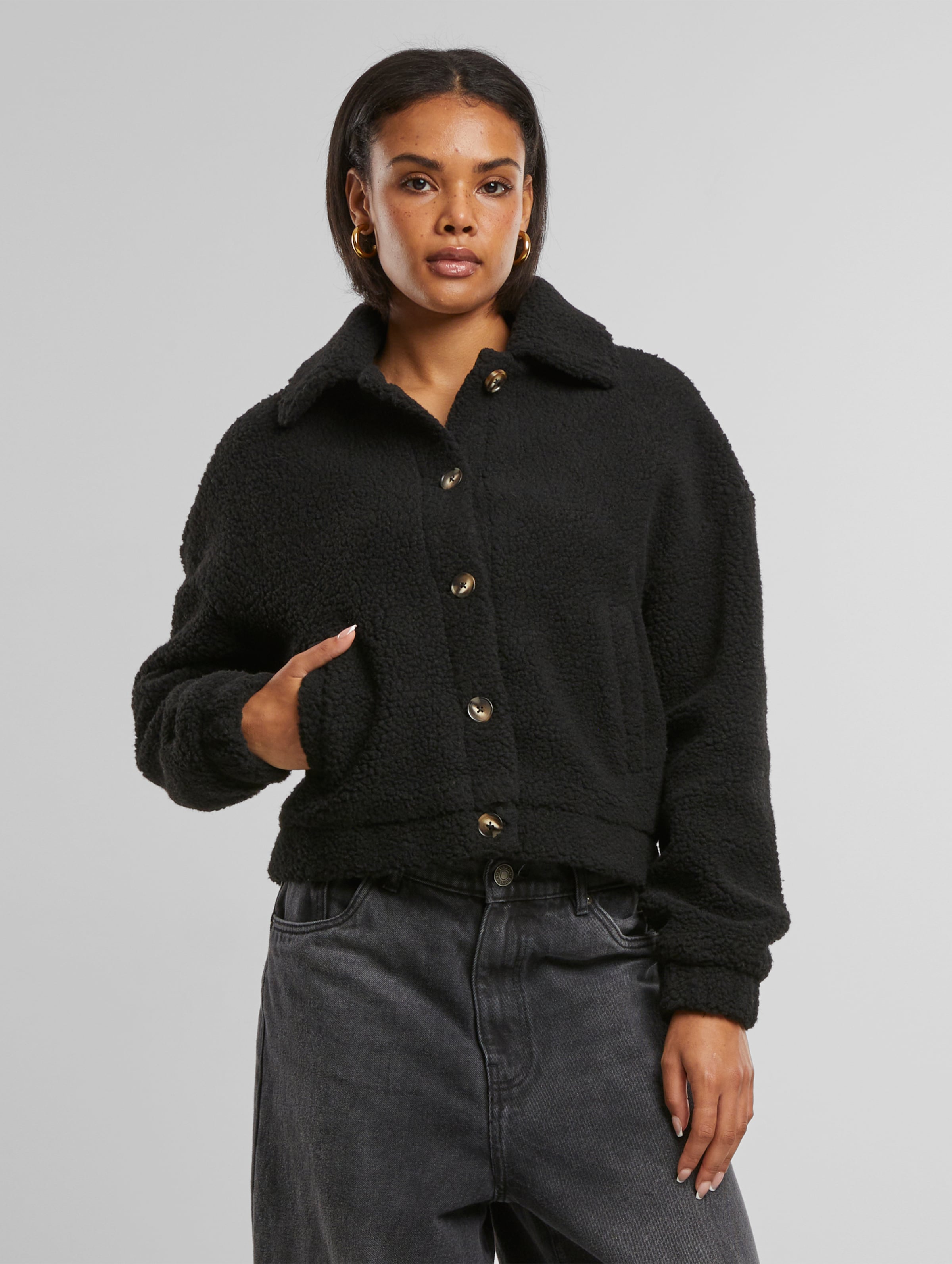 Urban Classics Ladies Short Sherpa Button Winterjacke