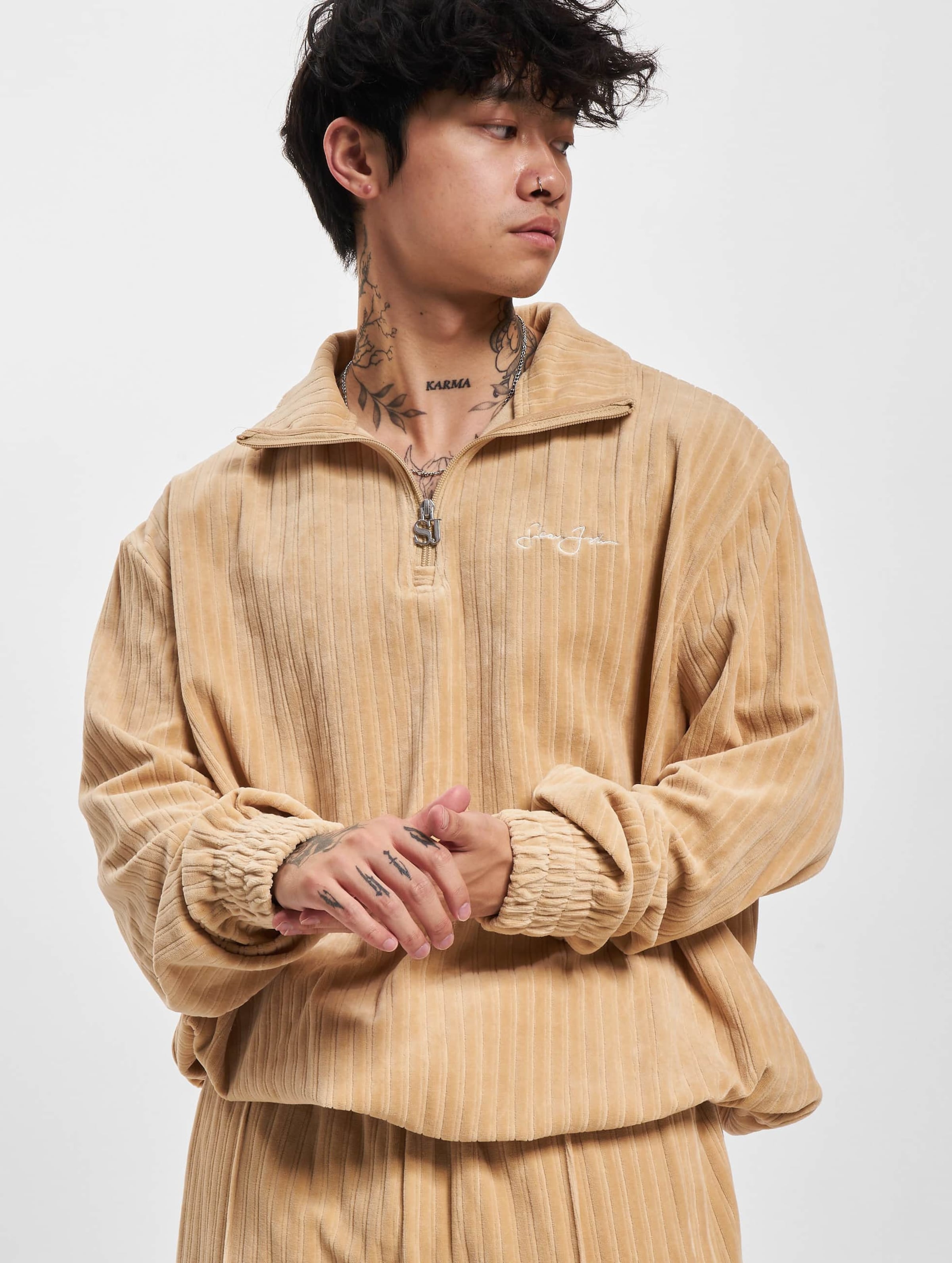 Sean John Script Logo Striped Velours Trackjacket