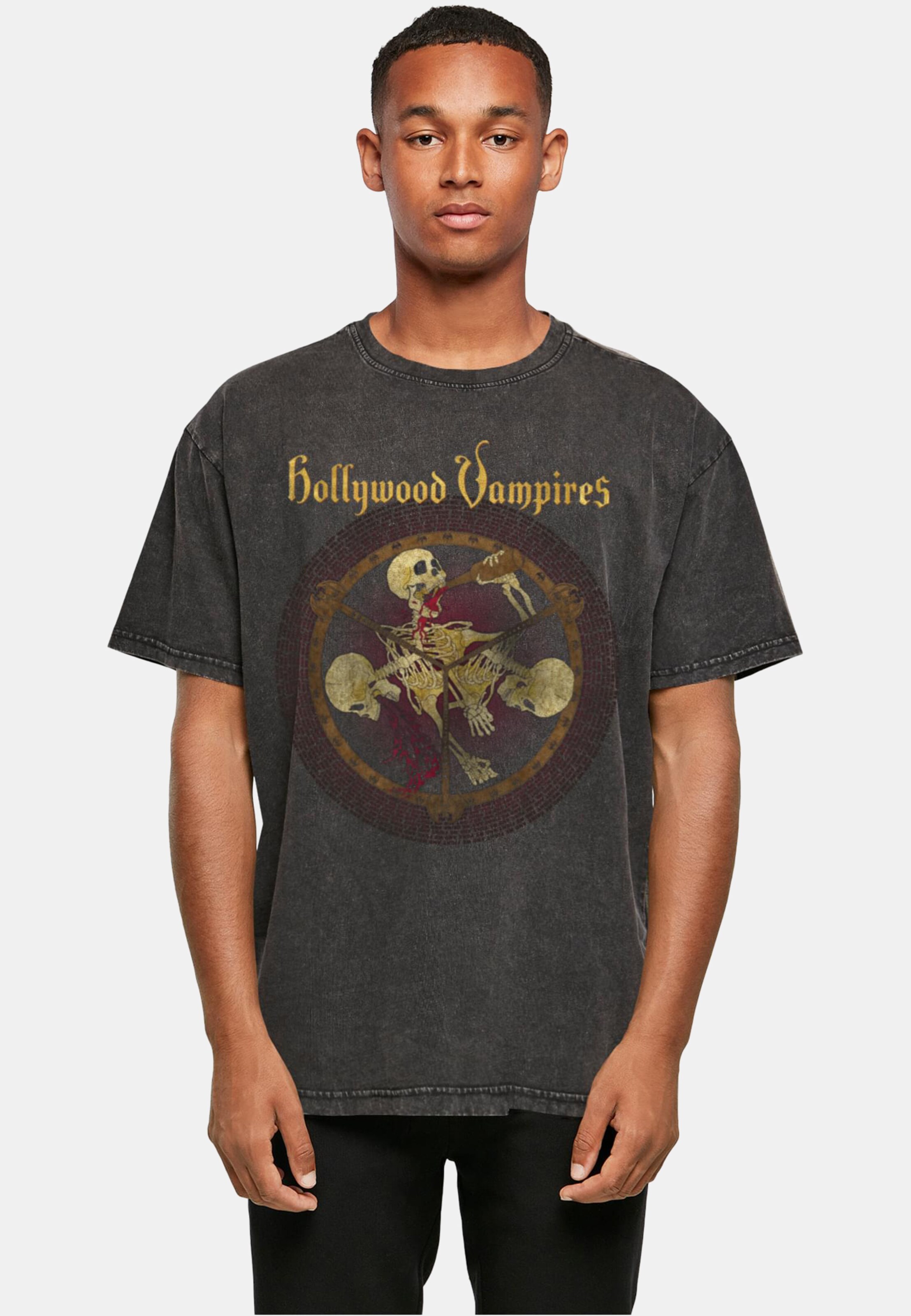 Merchcode Hollywood Vampires - Drink Fight Puke Acid Washed Heavy Oversized Tee
