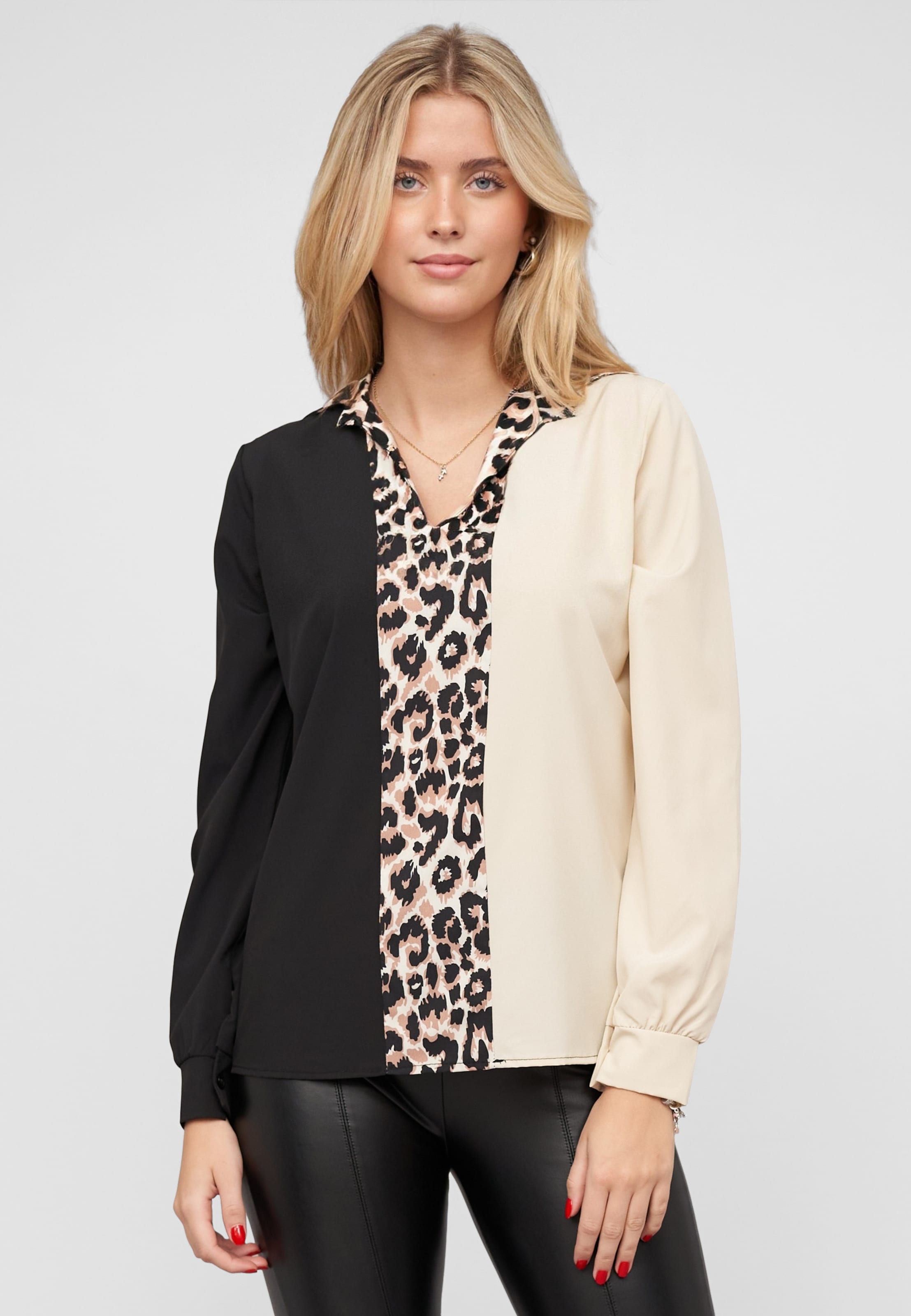 Cloud5ive Colorblock Bluse mit Leo Print Streifen