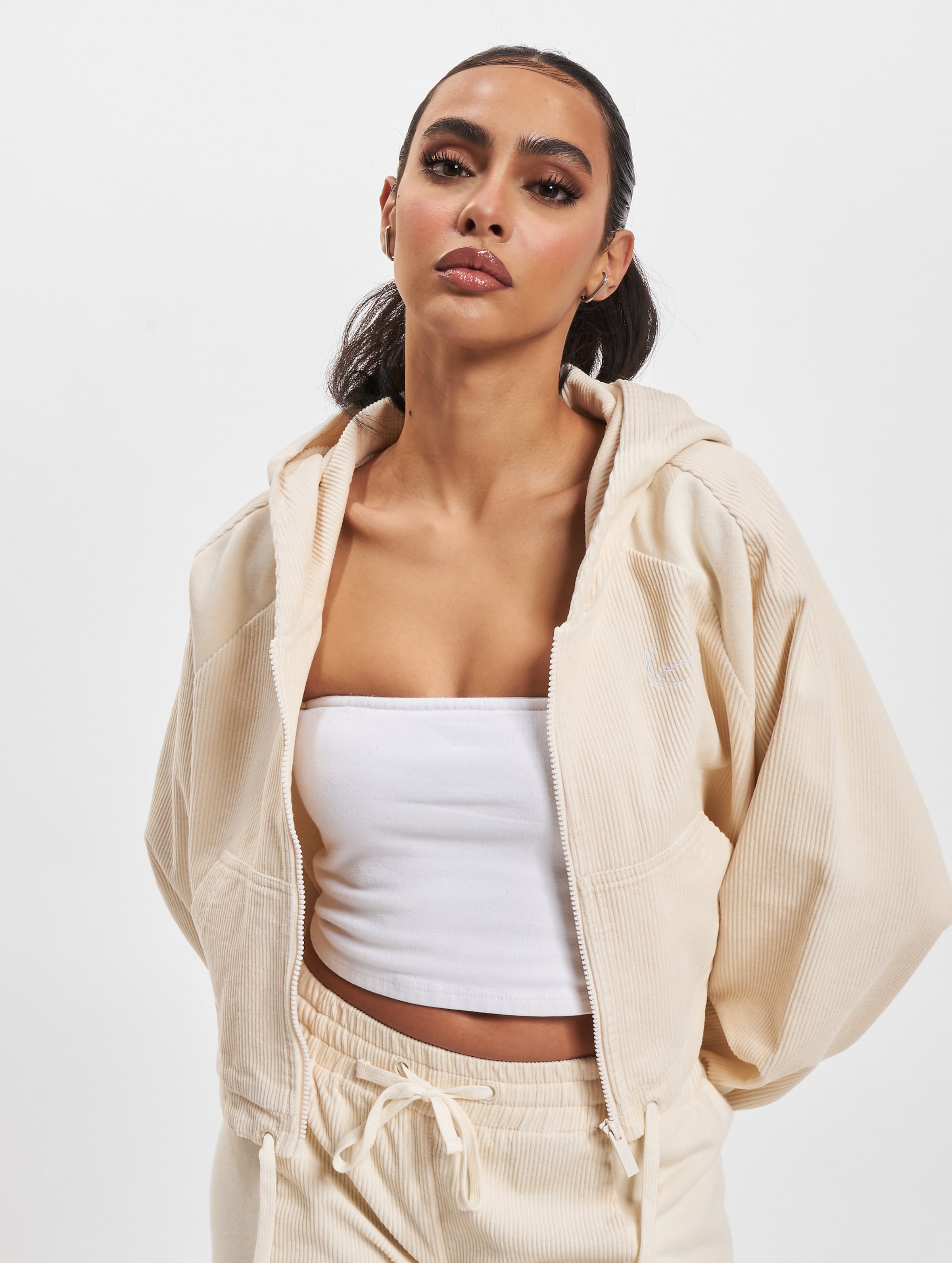 Karl Kani Chest Signature Crop Corduroy Full Zip Hoodie