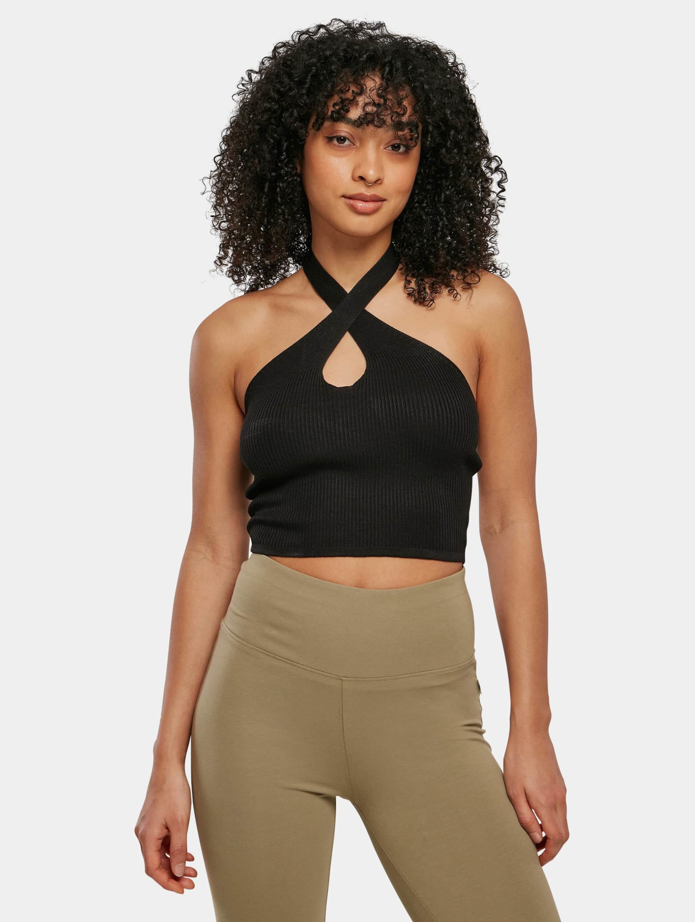 Urban Classics Ladies Rib Knit Crossed Neckholder Top