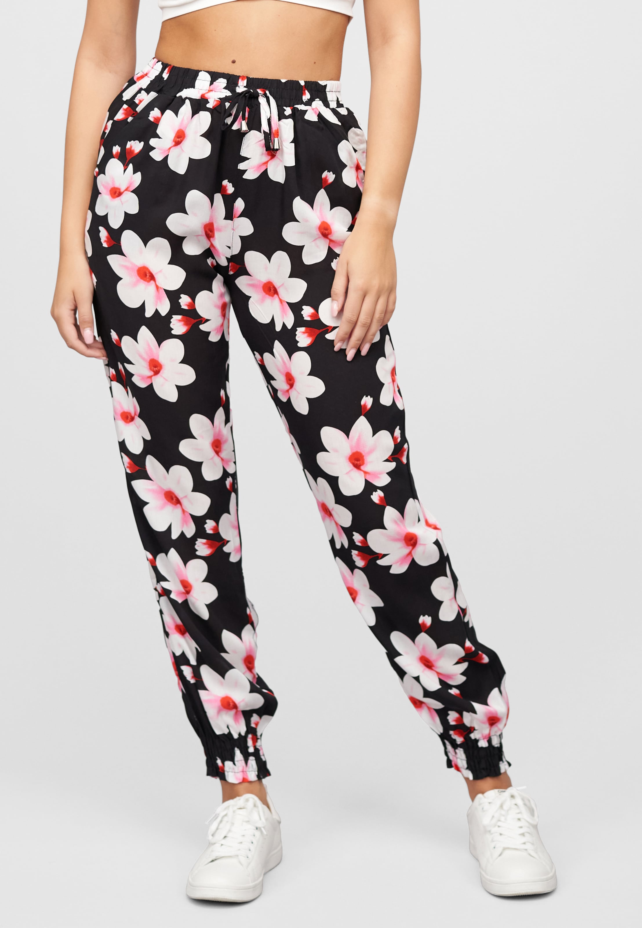 Cloud5ive Viskose Hose mit Bündchen 2-Pockets & Big Flowers