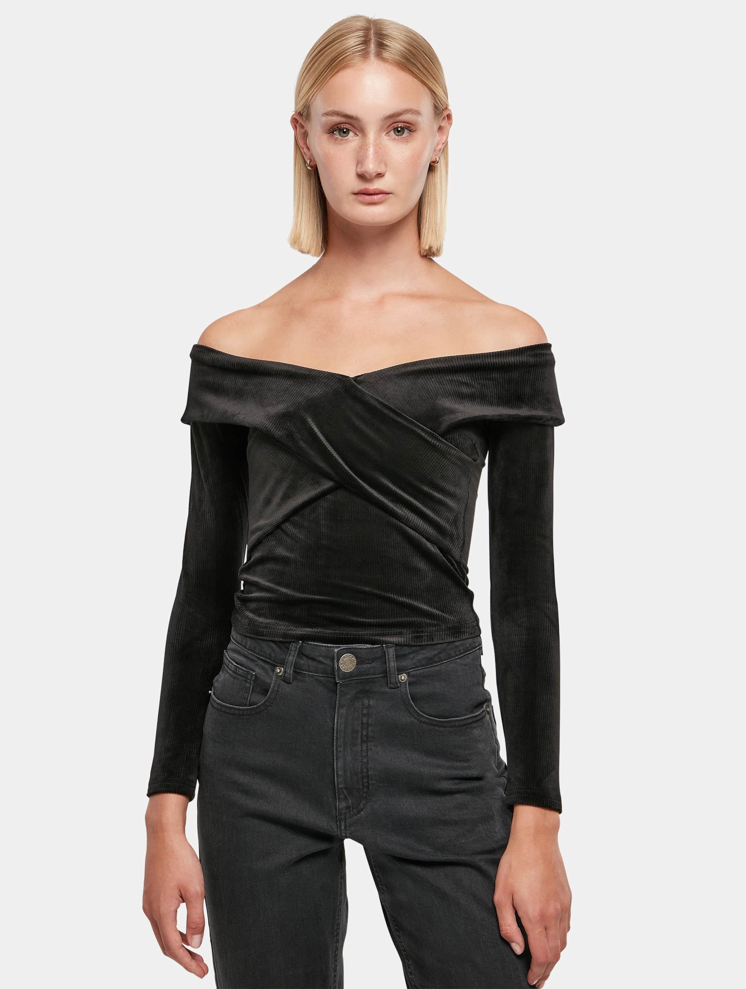 Urban Classics Ladies Velvet Rib Crossed Off Shoulder Longsleeve